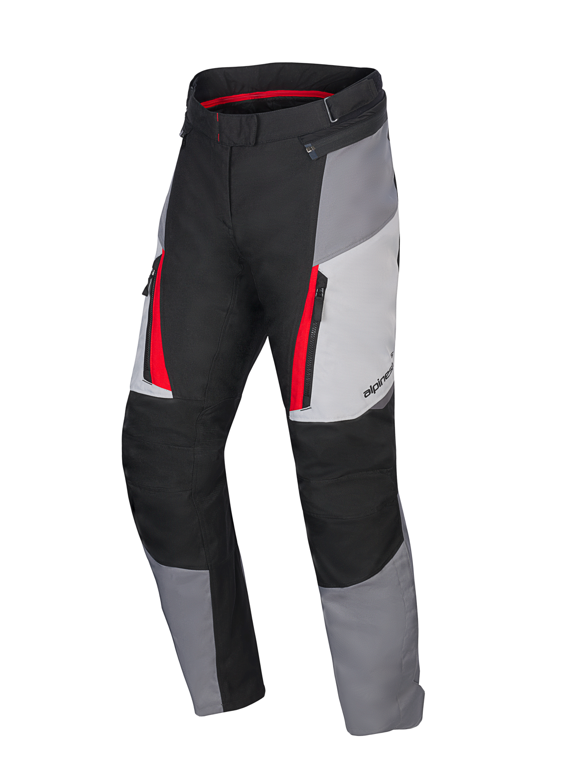 Alpinestars Honda Stella ST-1 vandtætte damebukser, motorcykel touringbukser til damer, isgrå, mørkegrå og sort med røde accenter, cargo-lommer med lynlås, ergonomisk tekstilkonstruktion og justerbar talje