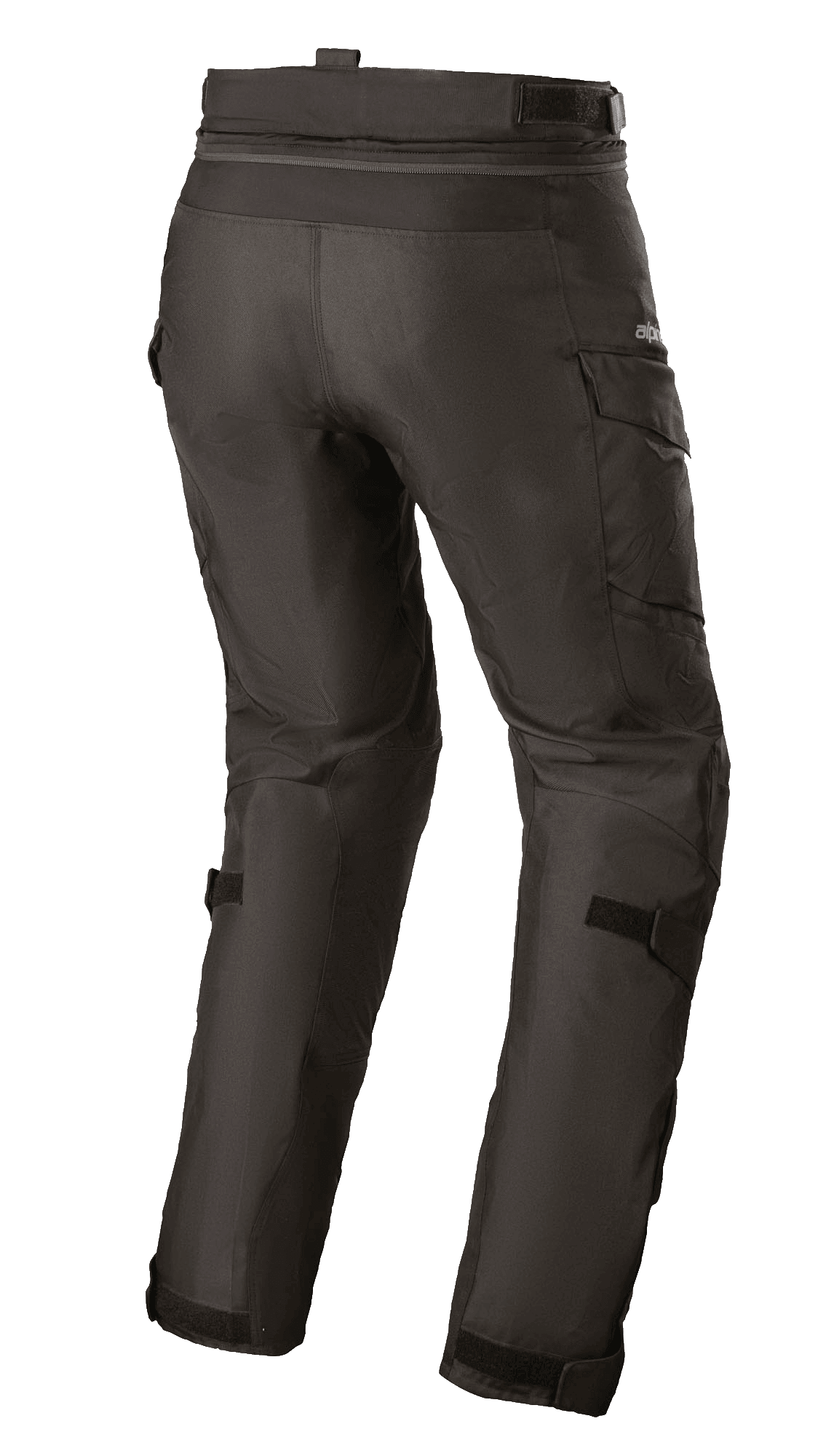 Alpinestars Stella Andes V3 Drystar® bukser til kvinder, adventure touring motorcykelbukser, sort, set bagfra med cargolommer og justerbare lægstropper, holdbar tekstilkonstruktion med vandtæt Drystar®-teknologi