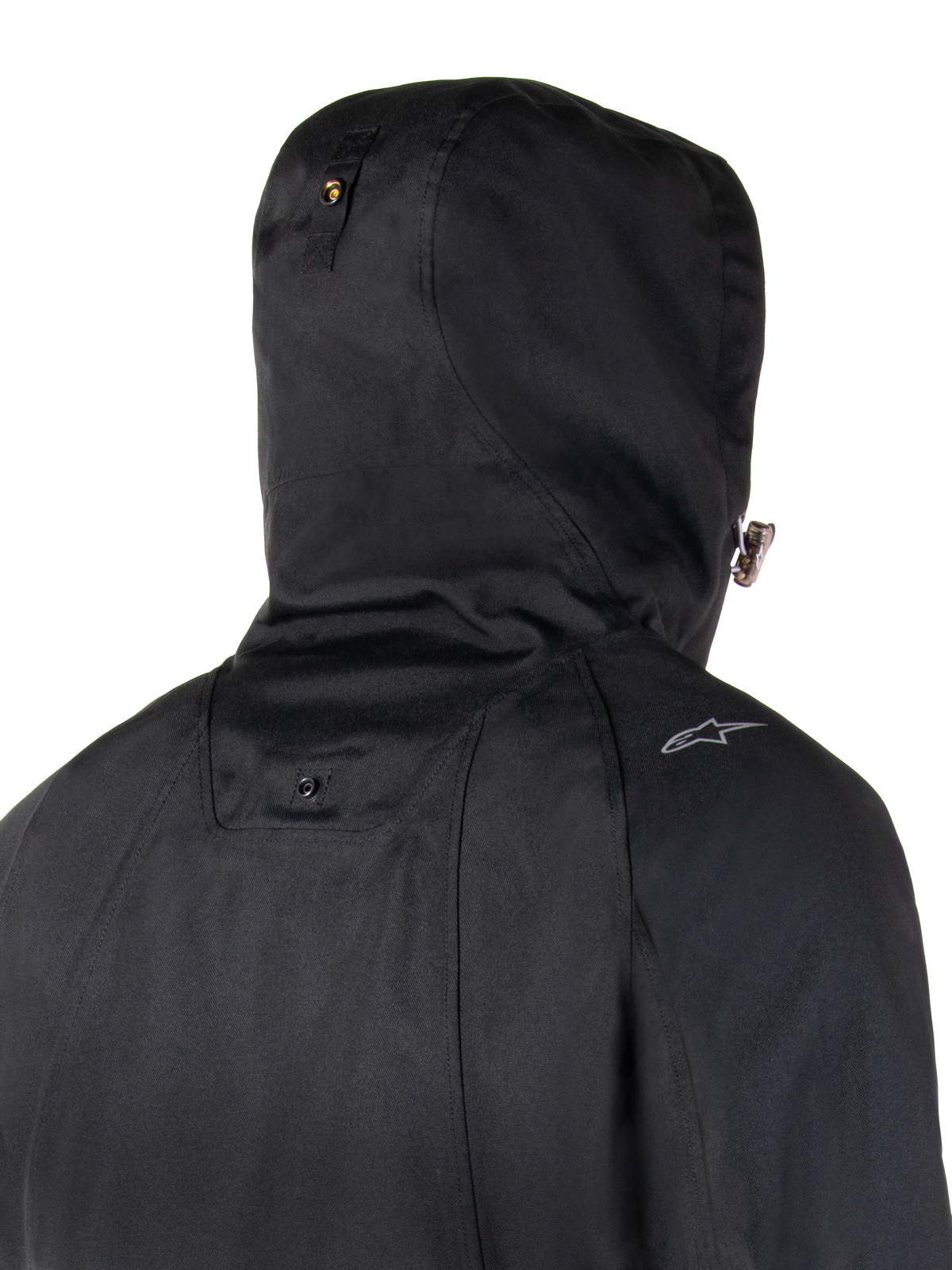 Alpinestars Morush vandtæt parka, urban motorcykeljakke, sort, med stormsikker hætte og trykknap-fastgørelse.