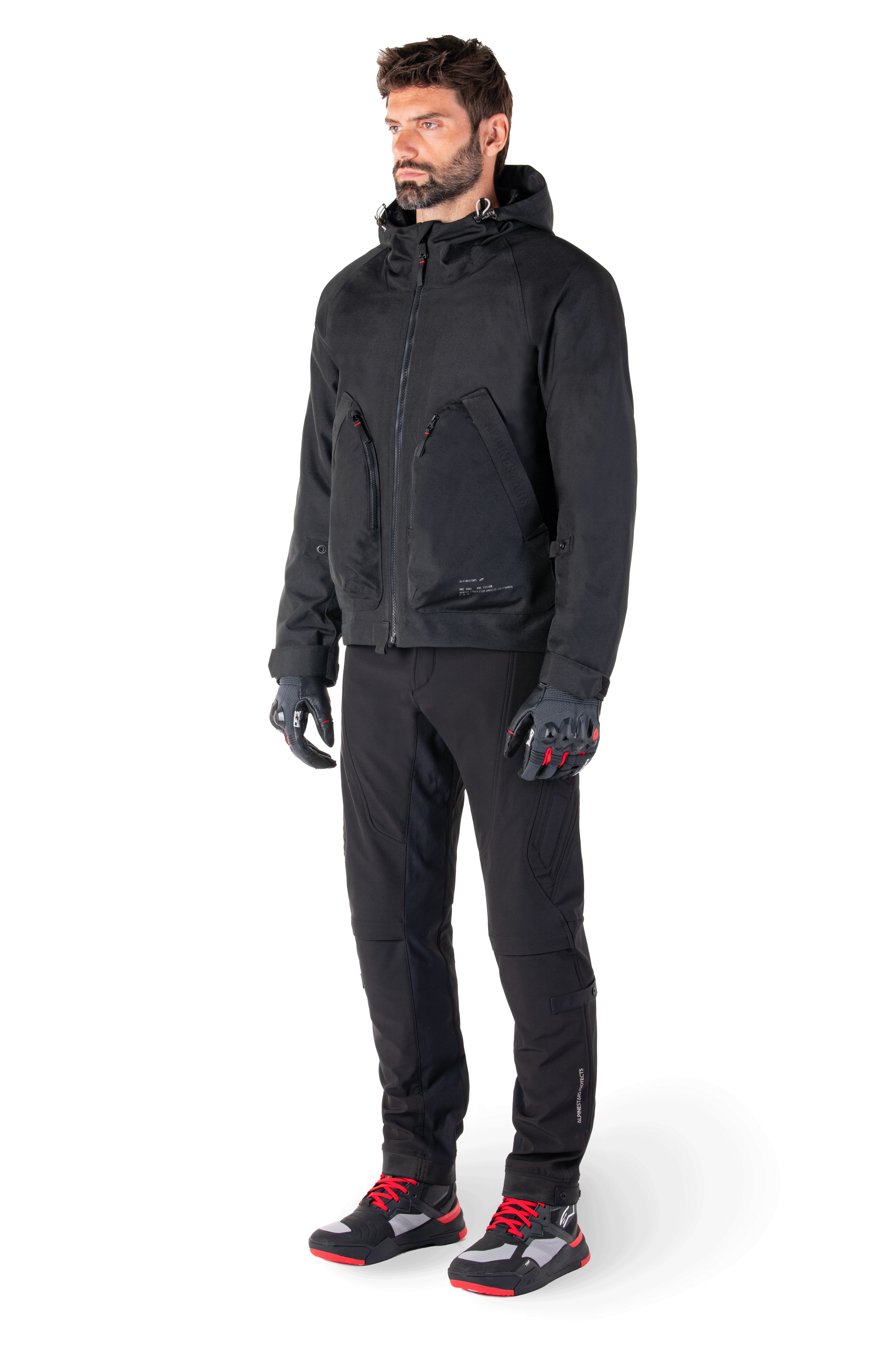 Alpinestars Morush vandtæt parka, sort urban motorcykeljakke med stormsikker hætte og CE-beskyttelse.