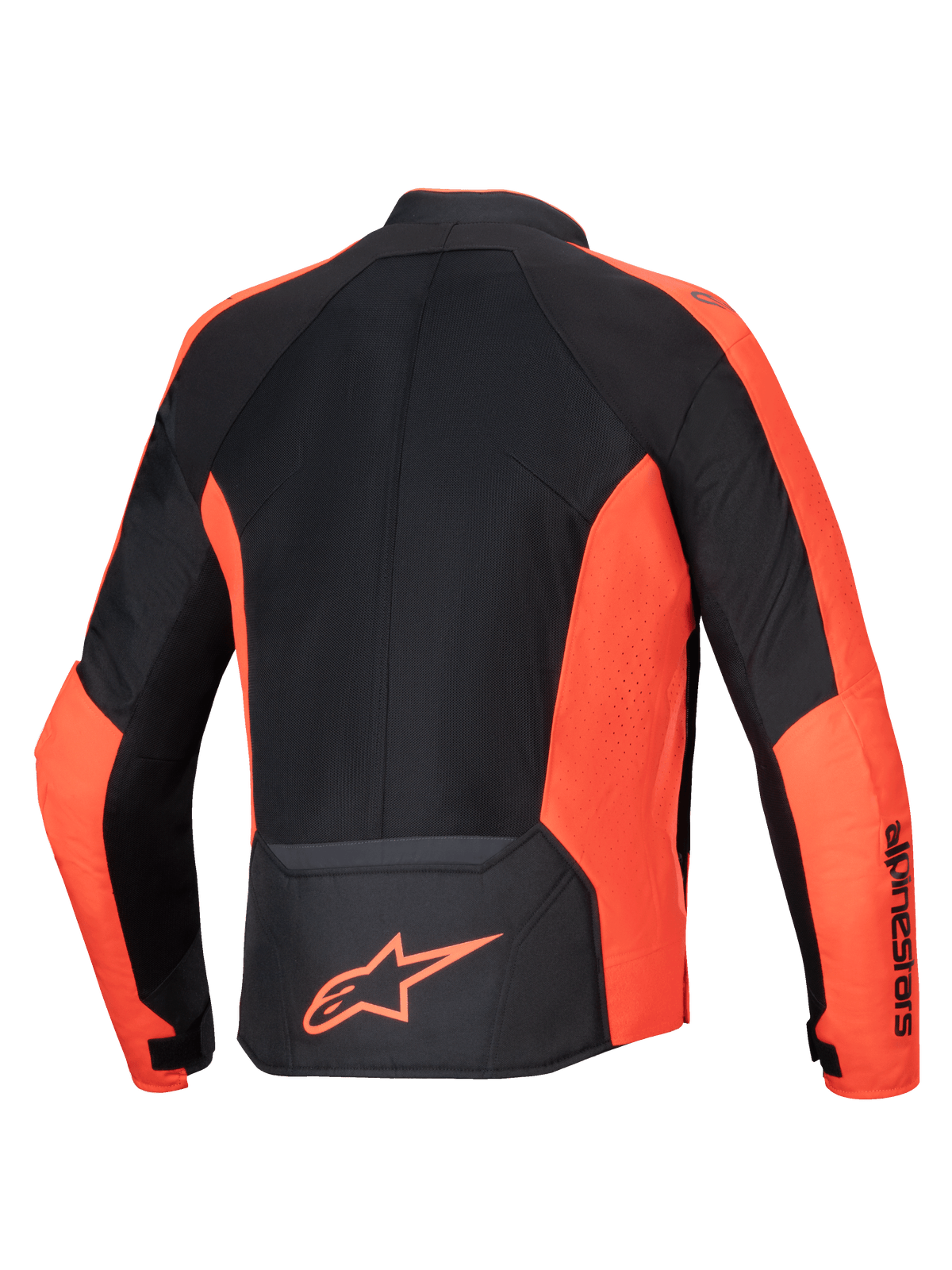 Alpinestars Viper Air V4 motorcykeljakke i rød fluo og sort tekstil med meshpaneler til ventilation, set bagfra.