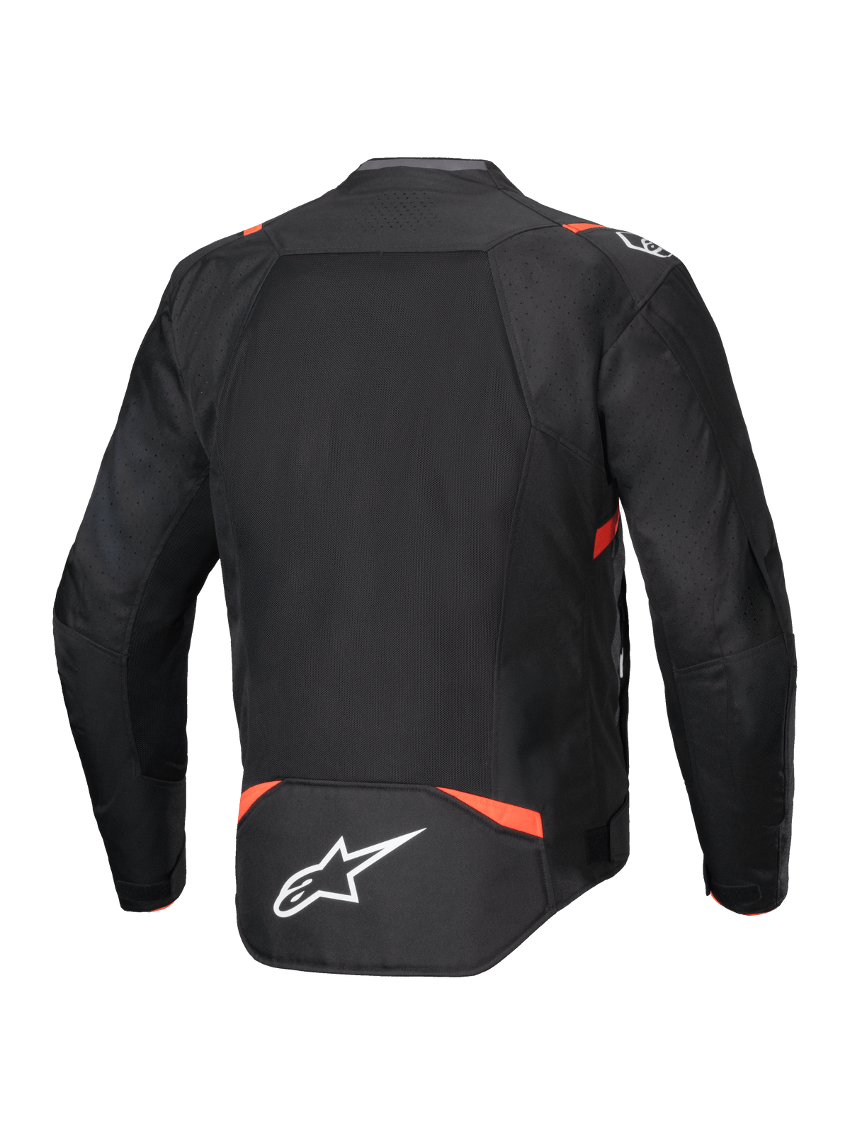 Alpinestars T-SPS Air V2 Jacket, Black and Red Fluo textile motorcycle racing jacket with rear ventilated mesh panels.