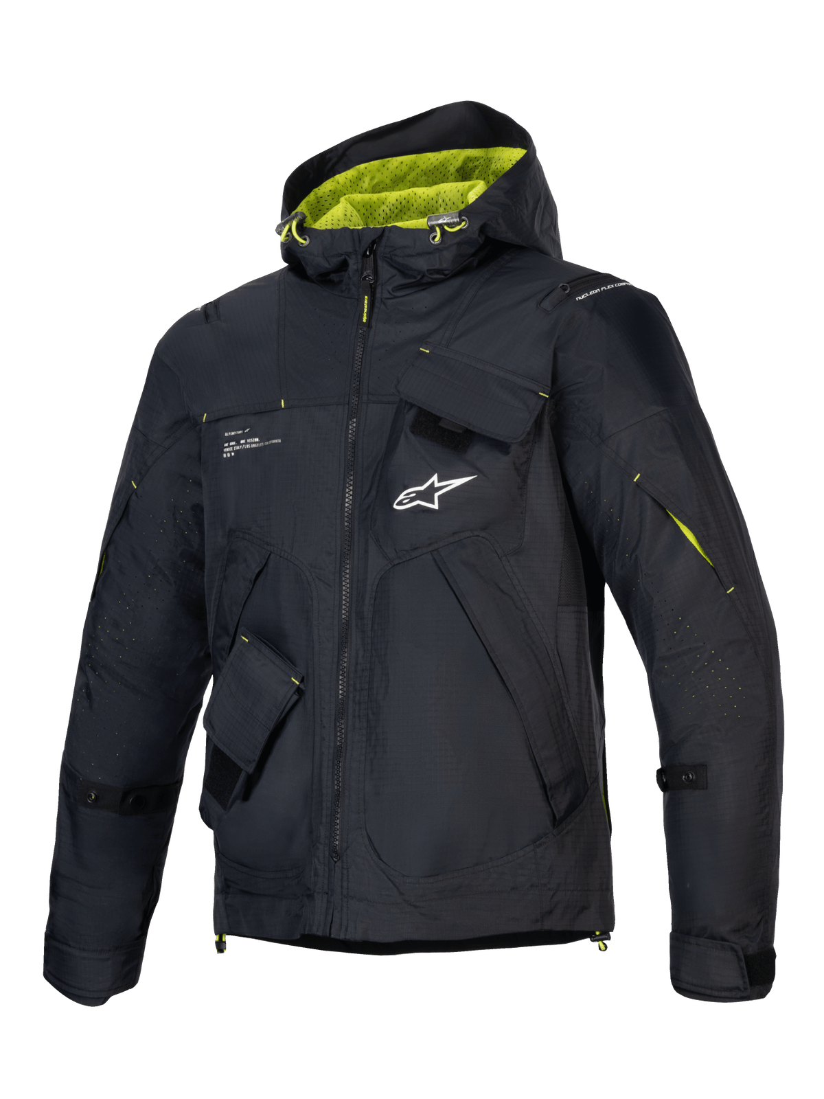 Alpinestars Mogress Air jakke, herre-motorcykeljakke, sort og lime punch, ventileret ripstop-tekstil, CE-certificeret.