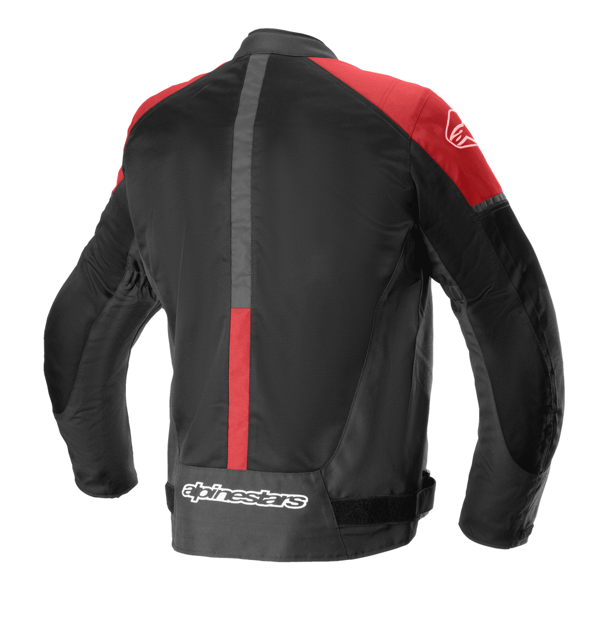 Alpinestars T-SP X Superair Jacket, Textile Motorcycle Jacket, Black and Bright Red, back view featuring large mesh panels for airflow, red accents on shoulders, and branding on the lower back.