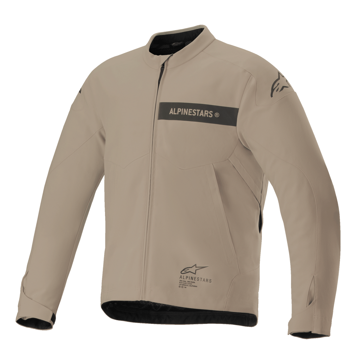 Alpinestars Aeron Jacket, Urban Motorcycle Riding Jacket, Tan and Black, minimalist textile construction with chest stripe branding, front zipper, and adjustable cuffs