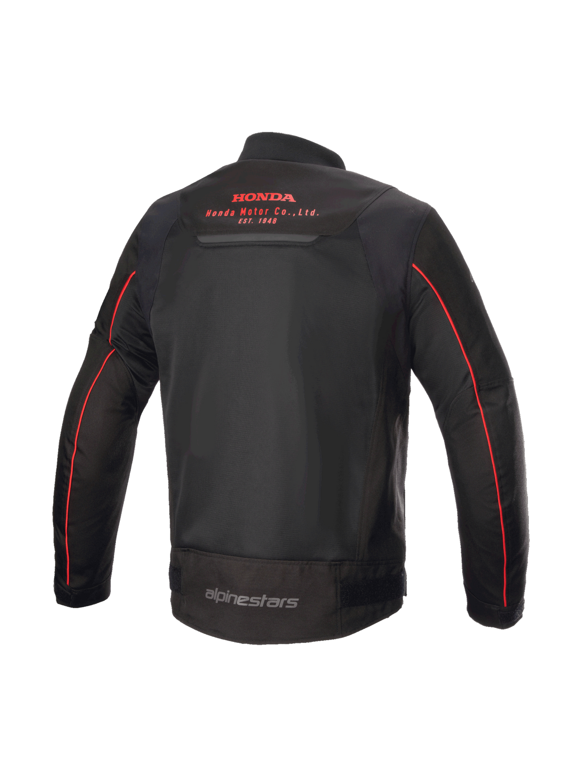 Honda Luc V2 Air jakke, Alpinestars urban motorcykeljakke i sort og rød, set bagfra med meshpaneler og Honda-logo.