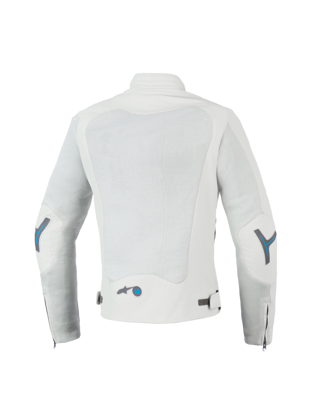 Alpinestars Stella Circal-1 Air Jakke, urban motorcykelairflow-jakke til kvinder set bagfra, grå med blå detaljer, CE-certificeret med genanvendte mesh-paneler bagpå og polstret krave