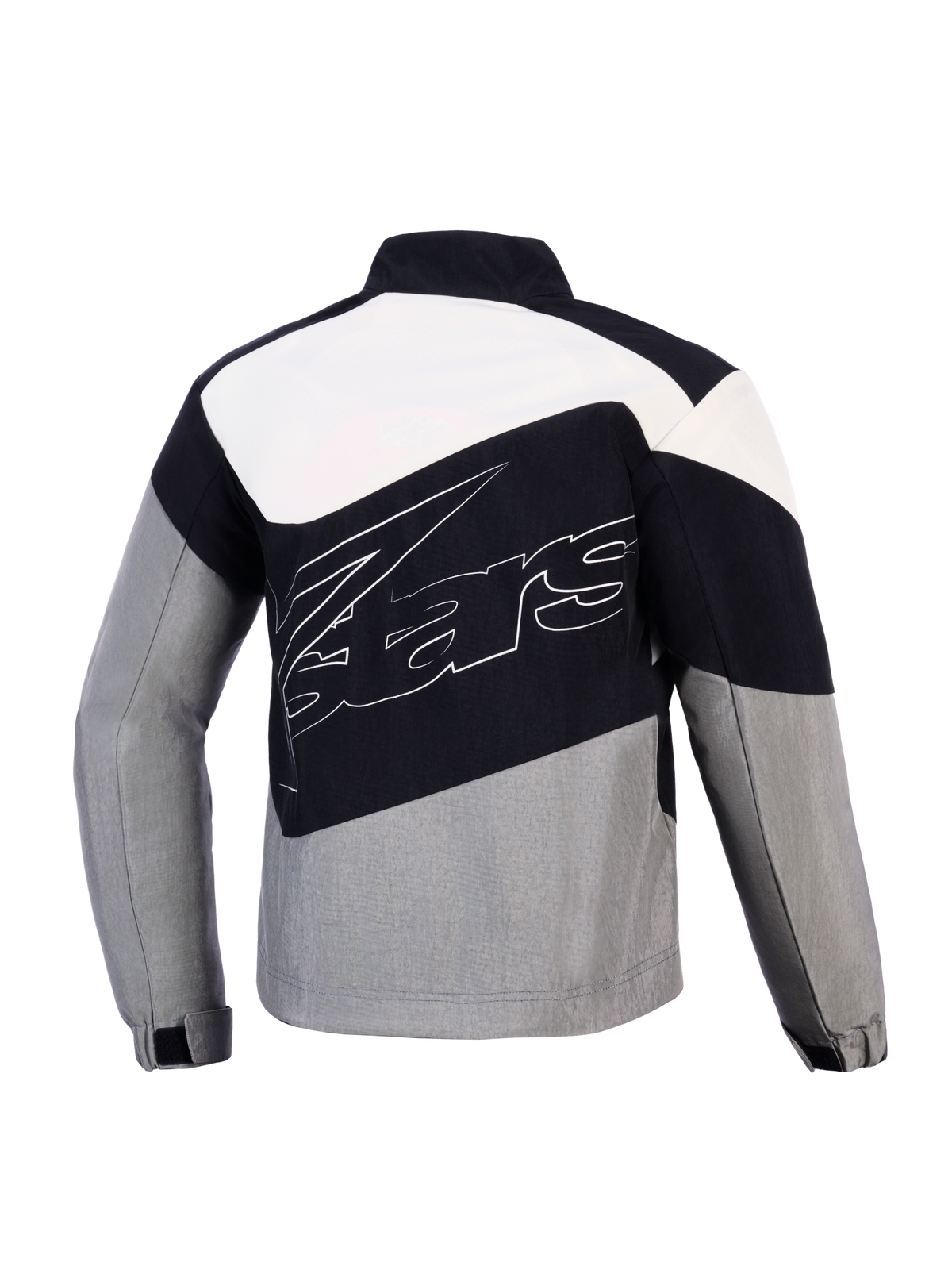 Alpinestars Stella Moshell jakke, vindtæt urban dame-motorcykeljakke i sort og grå tekstil, set bagfra.