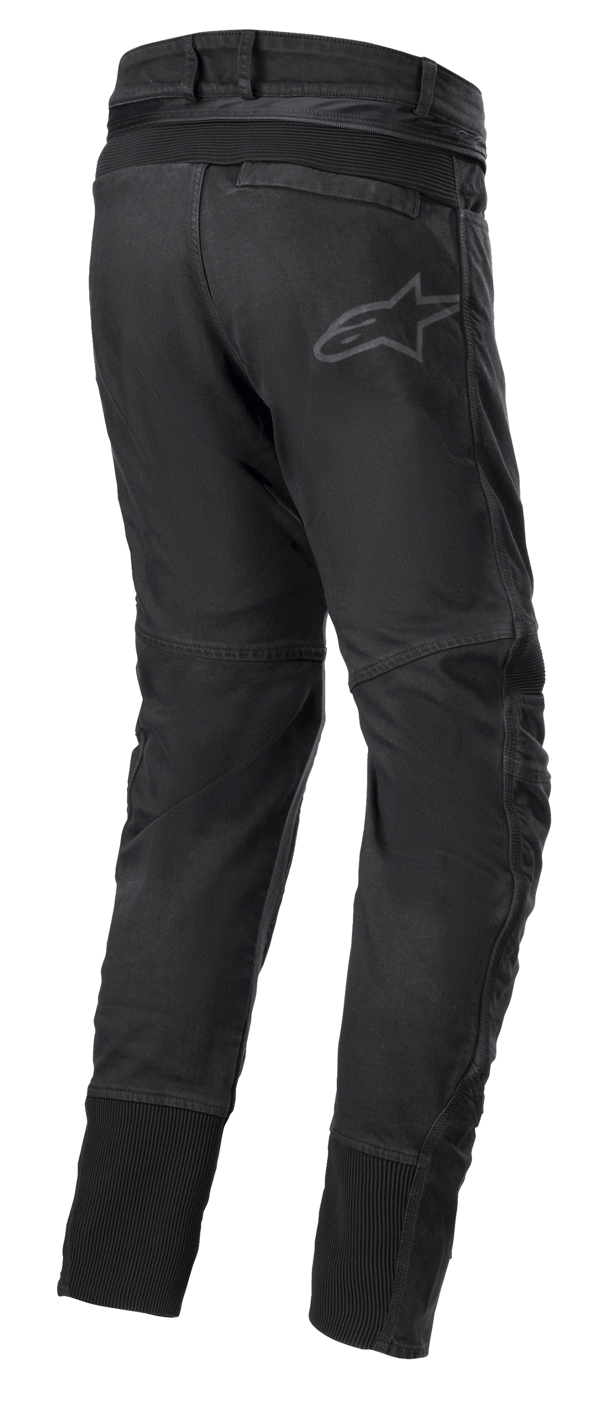 Alpinestars SP Pro bukser, tekniske motorcykel sportbukser i sort, set bagfra viser forbindelseslynlås i taljen, RIDEKNIT® stretch-indsatser på rygstykket og læggene og diskret logo-branding.