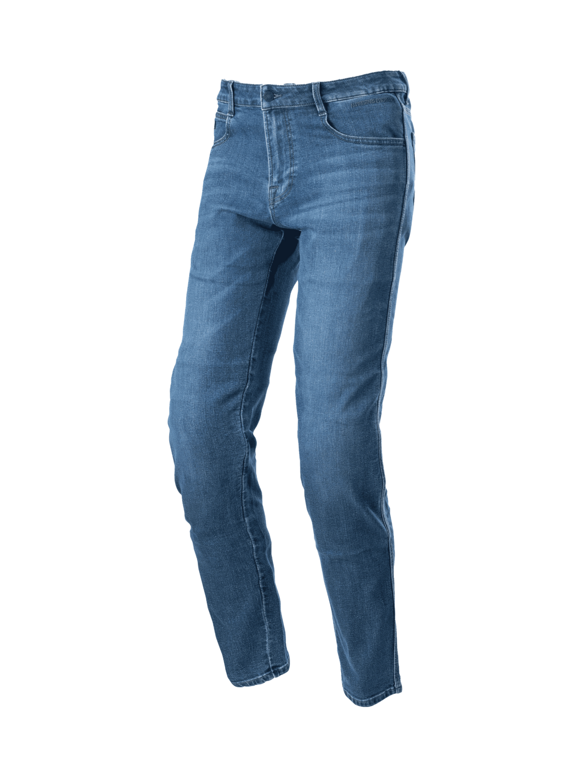 Alpinestars Radon Regular Fit jeans, blå urban herre-motorcykelbukser i denim med CE-certificeret knæbeskyttelse.