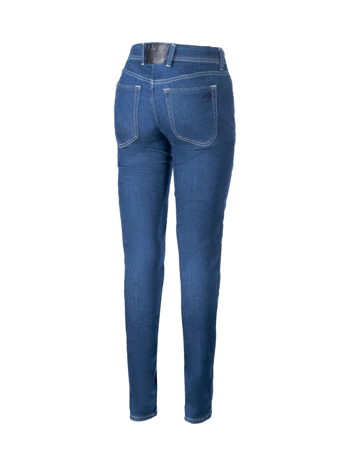 Alpinestars Daisy V3 motorcykeljeans til damer, slim fit kørejeans i mørkeblå denim med aramid-forstærkning og høj talje bagpå til urban kørsel