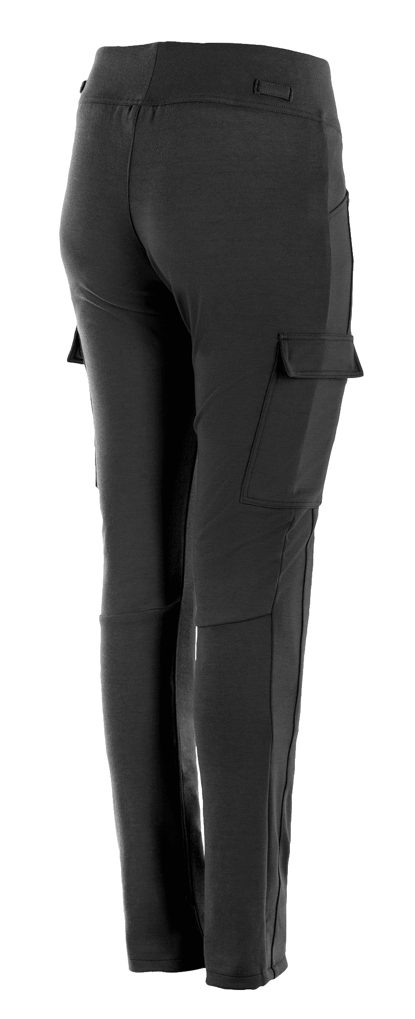 Alpinestars Iria leggings til damer, sort, motorcykelbukser til bykørsel, cargolommer med klap på siderne, slank performance-pasform med elastisk talje, trekvart visning bagfra