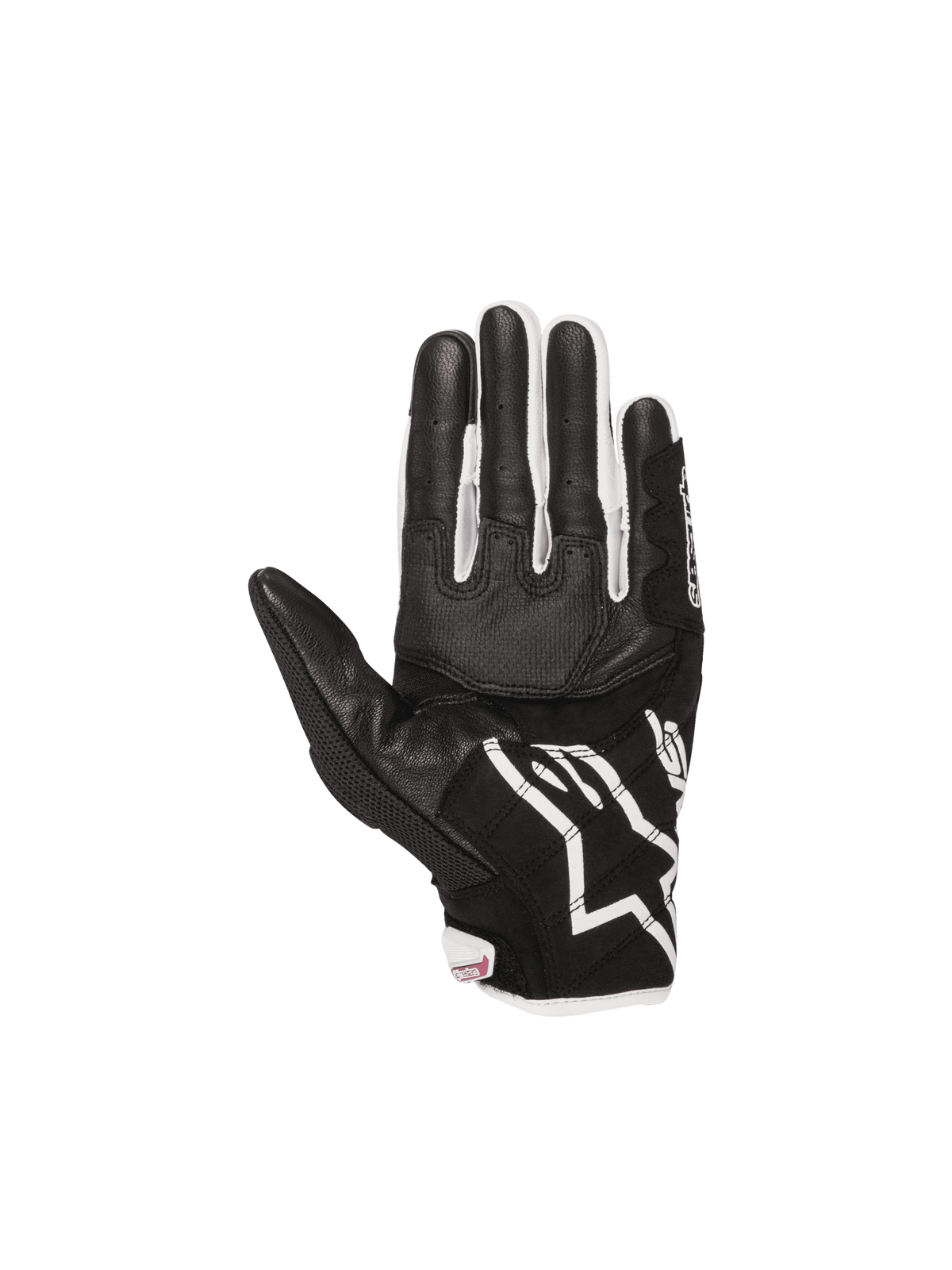 Alpinestars Stella SMX-2 Air Carbon V2 Handsker, motorcykelhandsker til damer, sort og hvid læderhåndflade med 3D-mesh-paneler og forstærket greb til sommerkørsel.