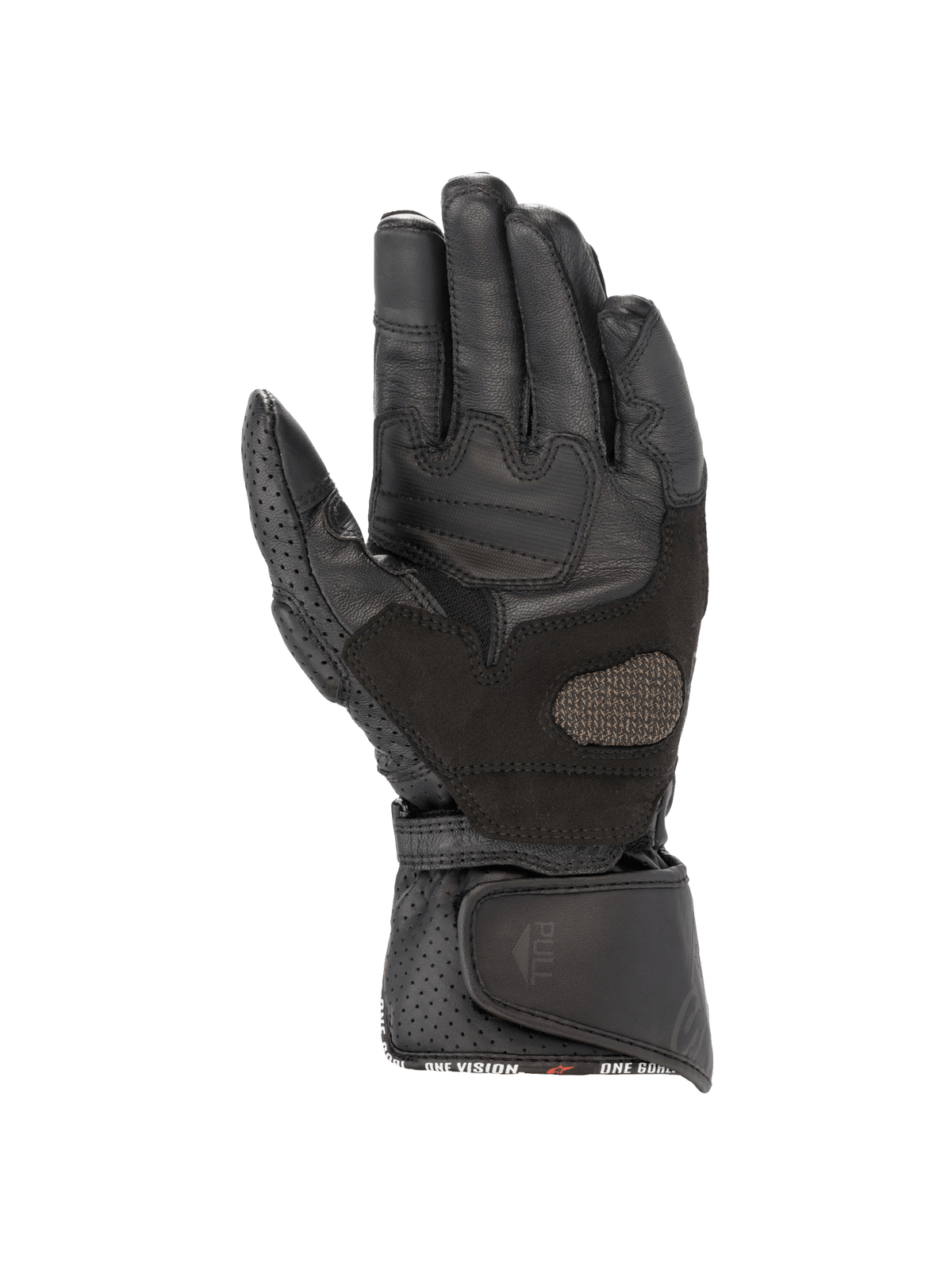 Alpinestars Stella SP-8 V3 Women's Motorcycle Gloves, black leather palm view with reinforced grip and perforated cuff.