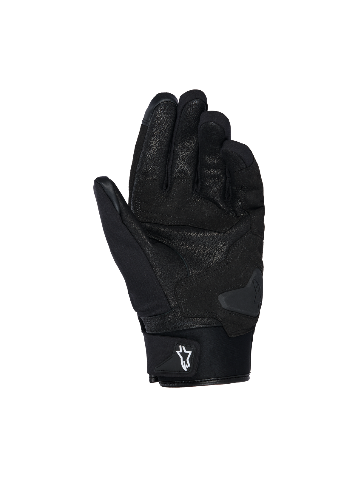 Alpinestars SP X Z vandtætte handsker, motorcykelhandsker, sort, håndfladevisning der viser læderkonstruktion, forstærket polstring og håndfladeglider for slidstyrke