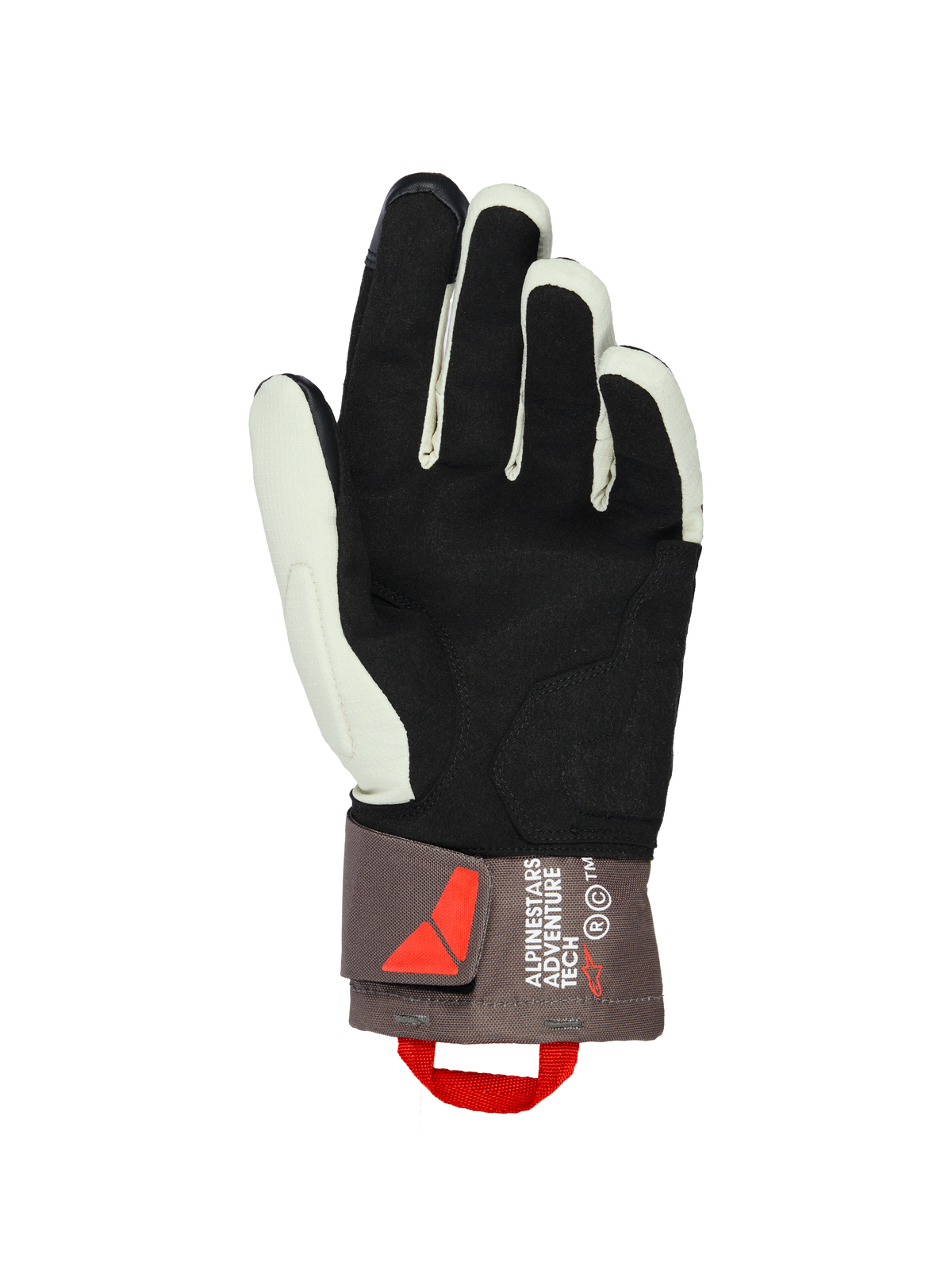 Alpinestars XT-3 Drystar® isolerede handsker, håndfladevisning, mørkebrun sand og sort, med blød ruskindshåndflade for greb, mellemlang manchet med Alpinestars Adventure Tech-branding, rød trækstrop og velcrolukning, adventure motorcykeludstyr