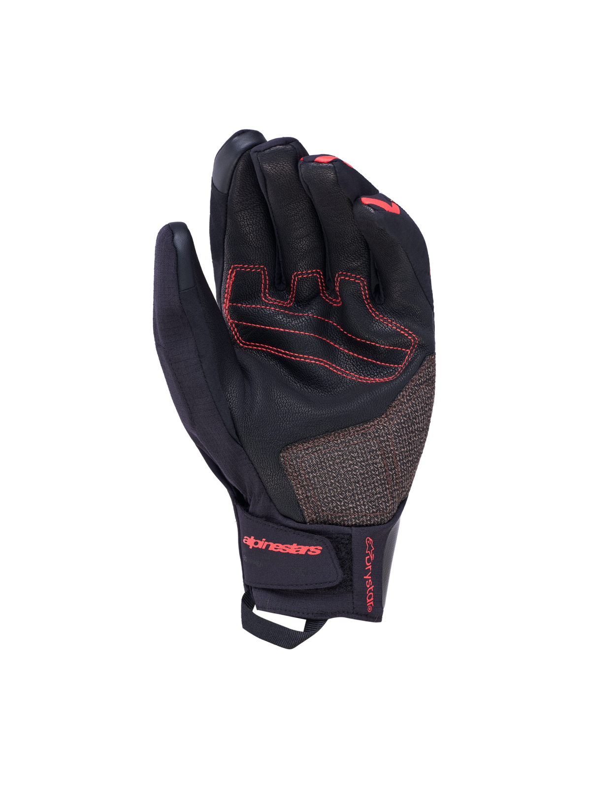 Alpinestars Harok Pro Drystar motorcykelhandsker, sorte og mørkegrå eventyrhandsker med røde syninger og læderhåndflade, CE-certificeret vandtæt touring-design