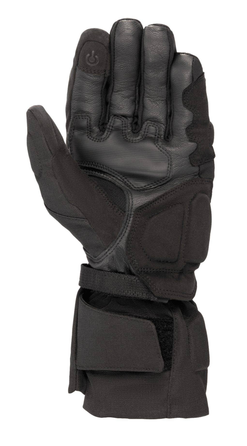 Alpinestars WR-X GORE-TEX handsker, sorte vinterhandsker til motorcykel, håndfladeside med konstruktion i læder og syntetisk ruskind, lang manchet med justerbar rem, ledende touchscreen-kompatibel fingerspids