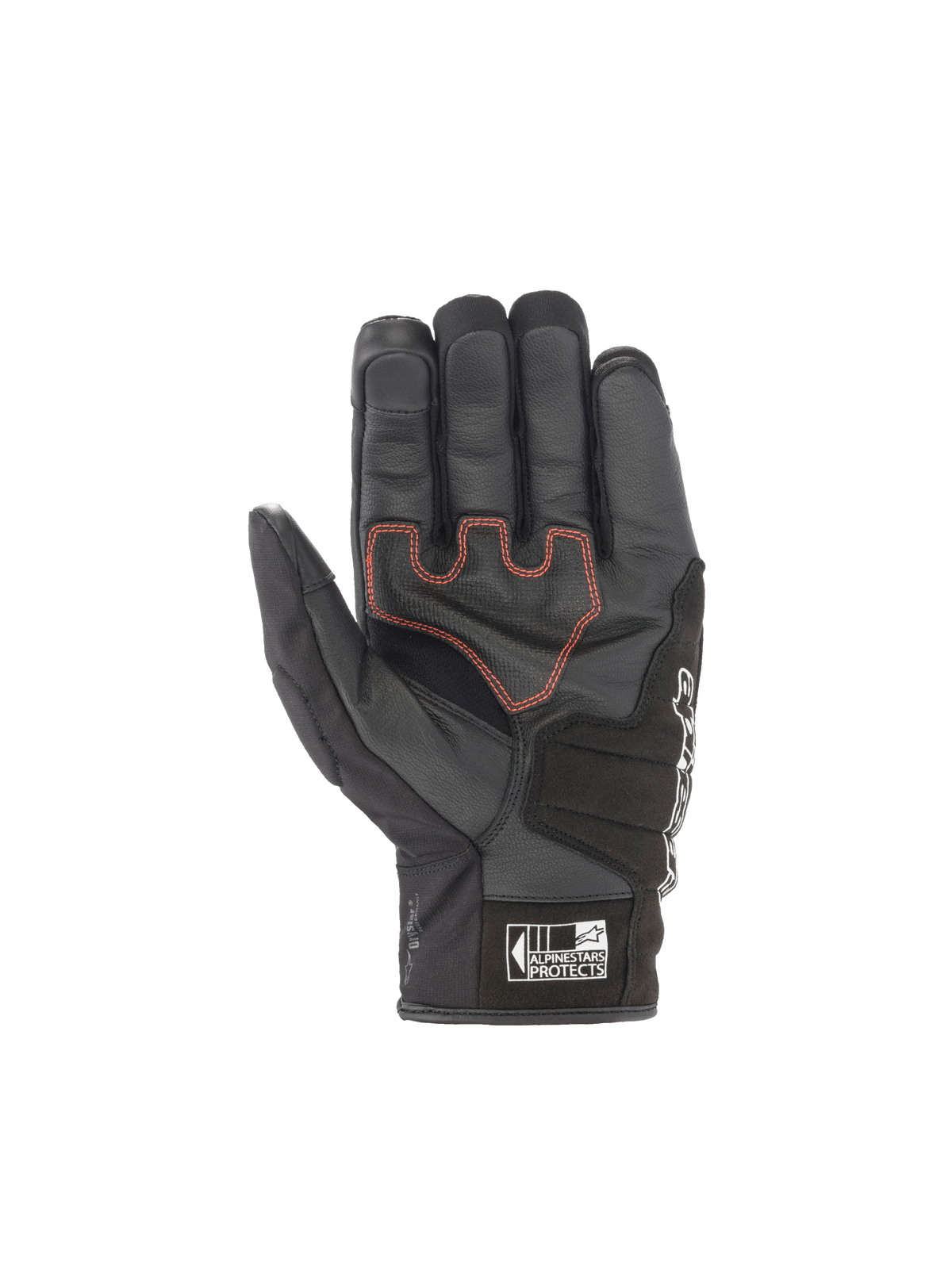Alpinestars SMX Z Drystar handsker, vandtætte sorte motorcykelhandsker i gedelæder med røde syninger på håndfladen.