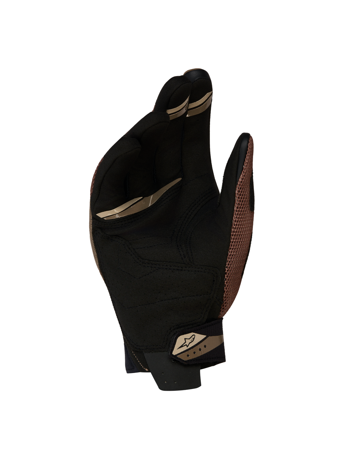 Alpinestars Megawatt V 2 Air handsker, motocross- og enduro-håndsker, sort og brun, håndflade med syntetisk ruskindskonstruktion, ergonomisk greb og sikker manchetlukning
