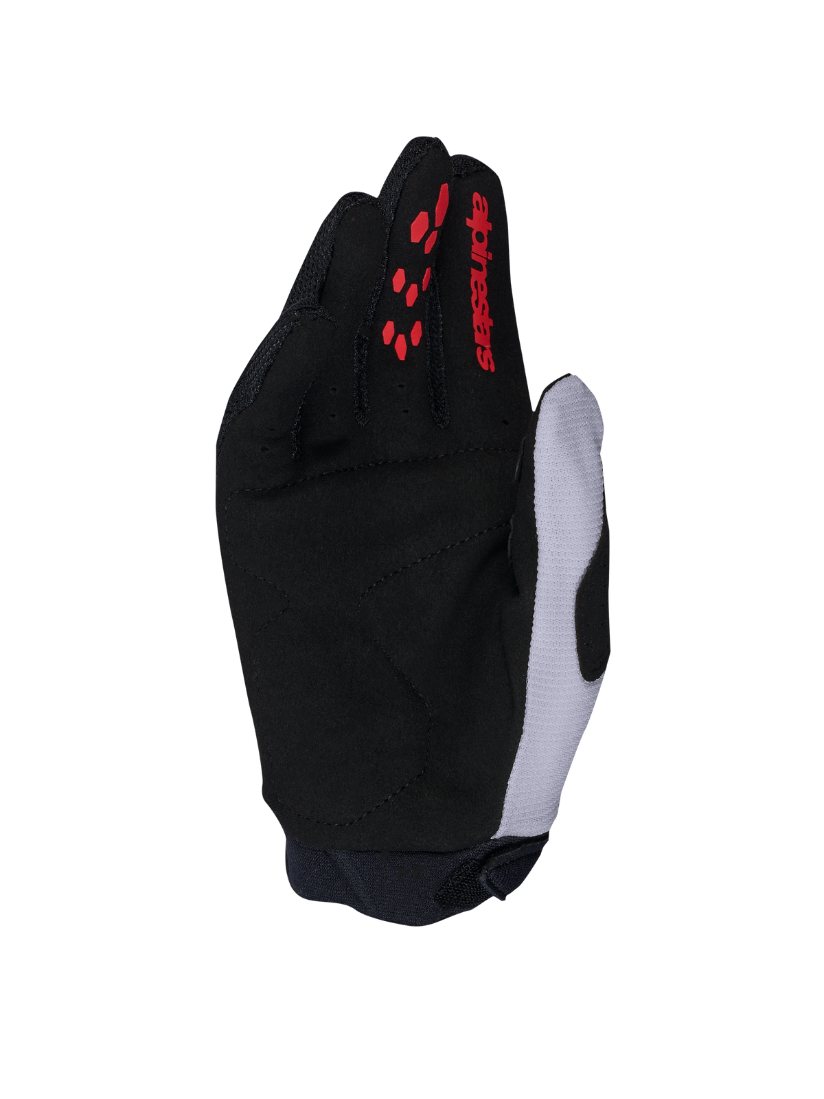 Alpinestars Full Bore V2 handsker, motocrosshandsker, sort og lys lilla, forstærket ruskindshåndflade med rødt logo.