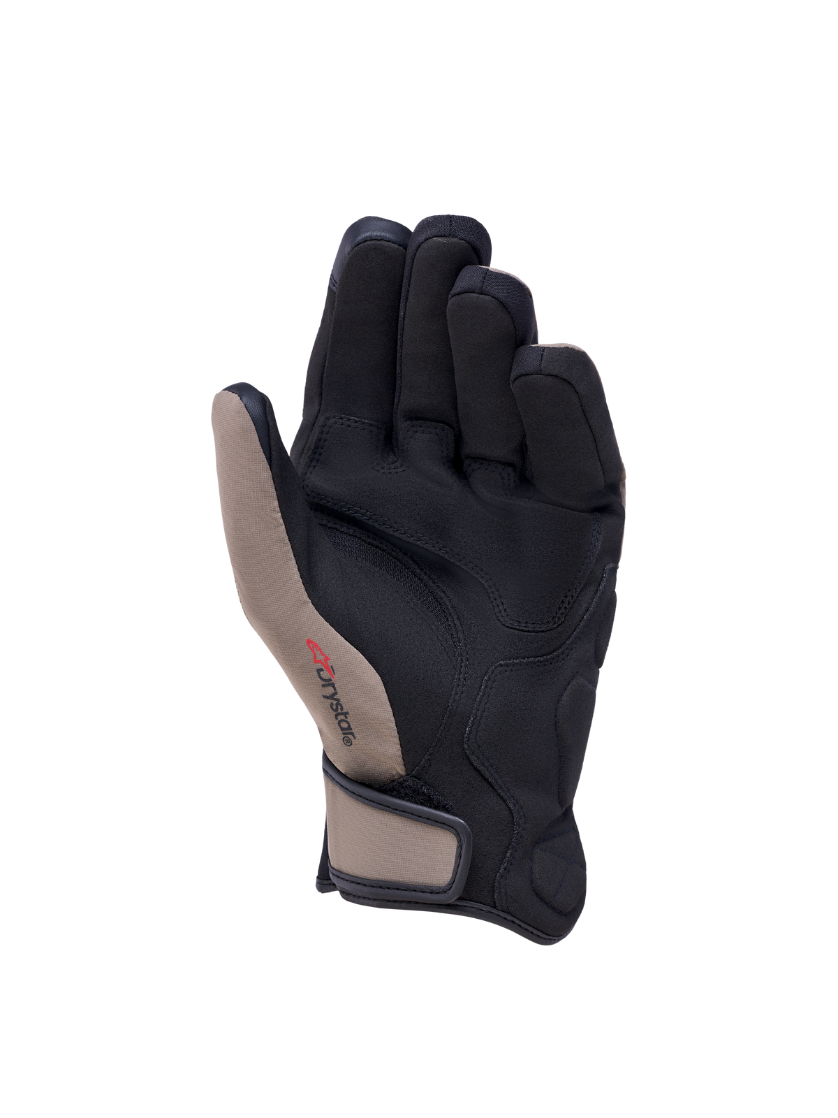 Alpinestars Ignite Drystar Insulated motorcykelhandsker, visning af håndflade og fingre, brun og sort, vandtæt tekstilkonstruktion med syntetisk ruskindshåndflade