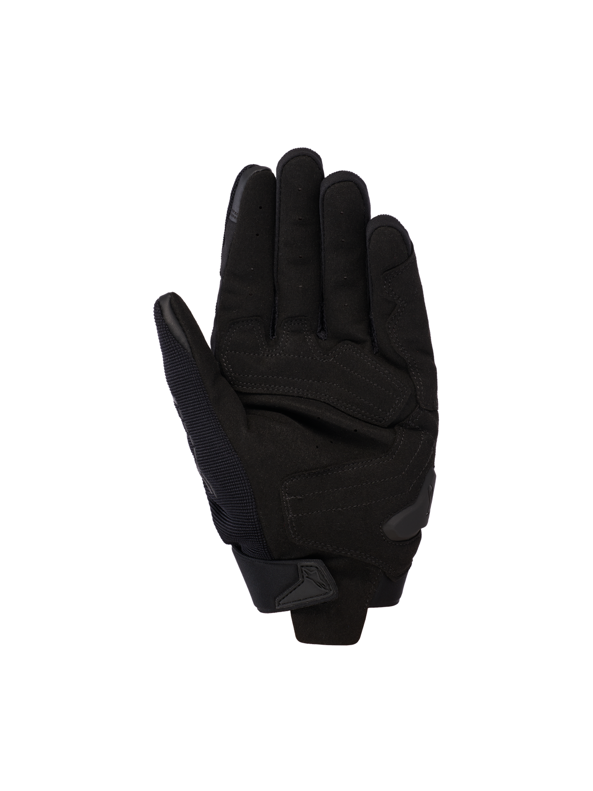 Alpinestars SP X 5 Air Gloves, Black, palm view featuring perforated leather for airflow, reinforced palm overlays, and a TPR slider, designed for sport and road riding