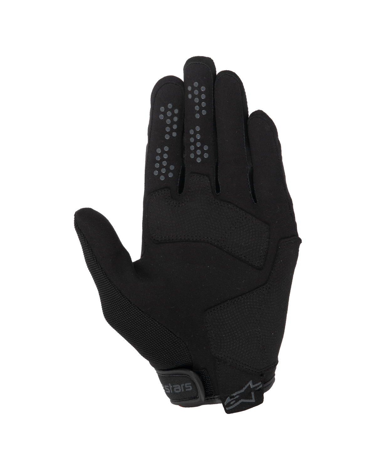Alpinestars Chrome V2-handsker, urbane motorcykelhandsker, Black Asphalt, håndfladevisning med konstruktion i syntetisk ruskind, silikone-grebsprikker på pege- og langfinger og justerbar velcro-manchetlukning.