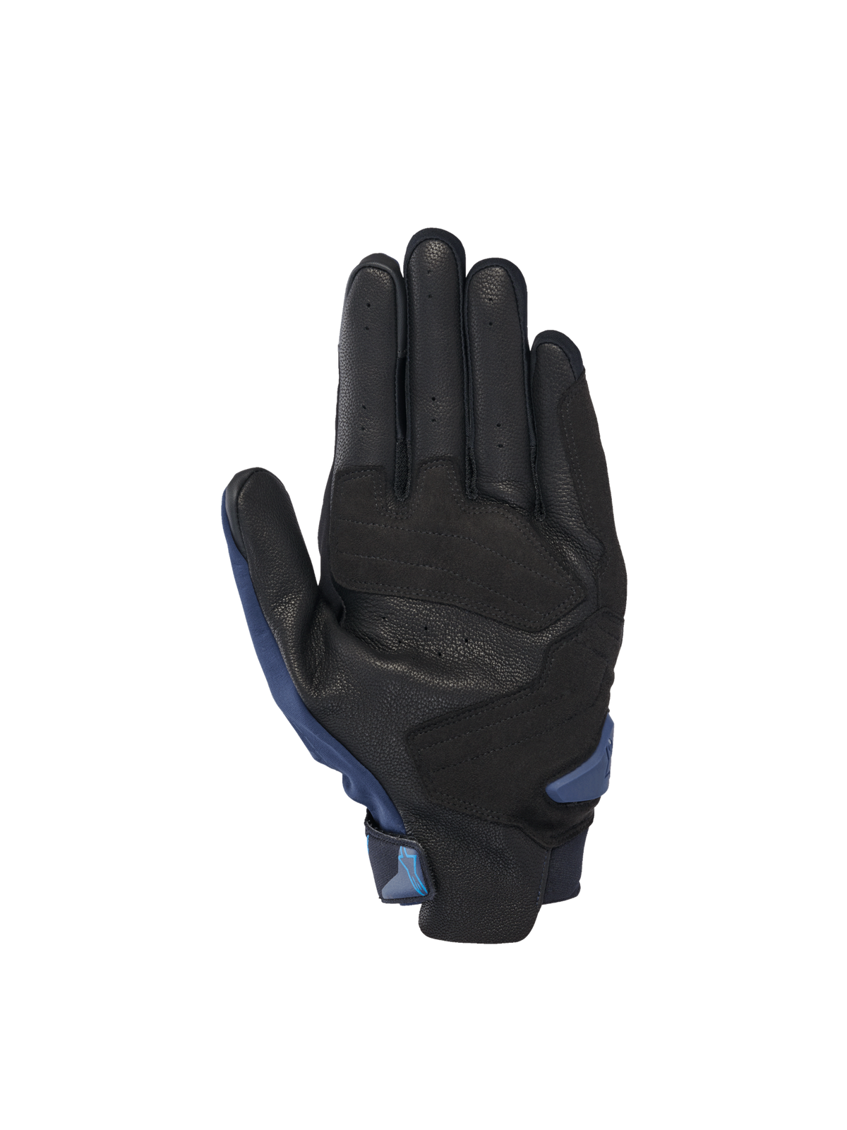 Alpinestars SP X 3 Gloves for road racing, featuring a perforated black leather palm with dark blue accents.