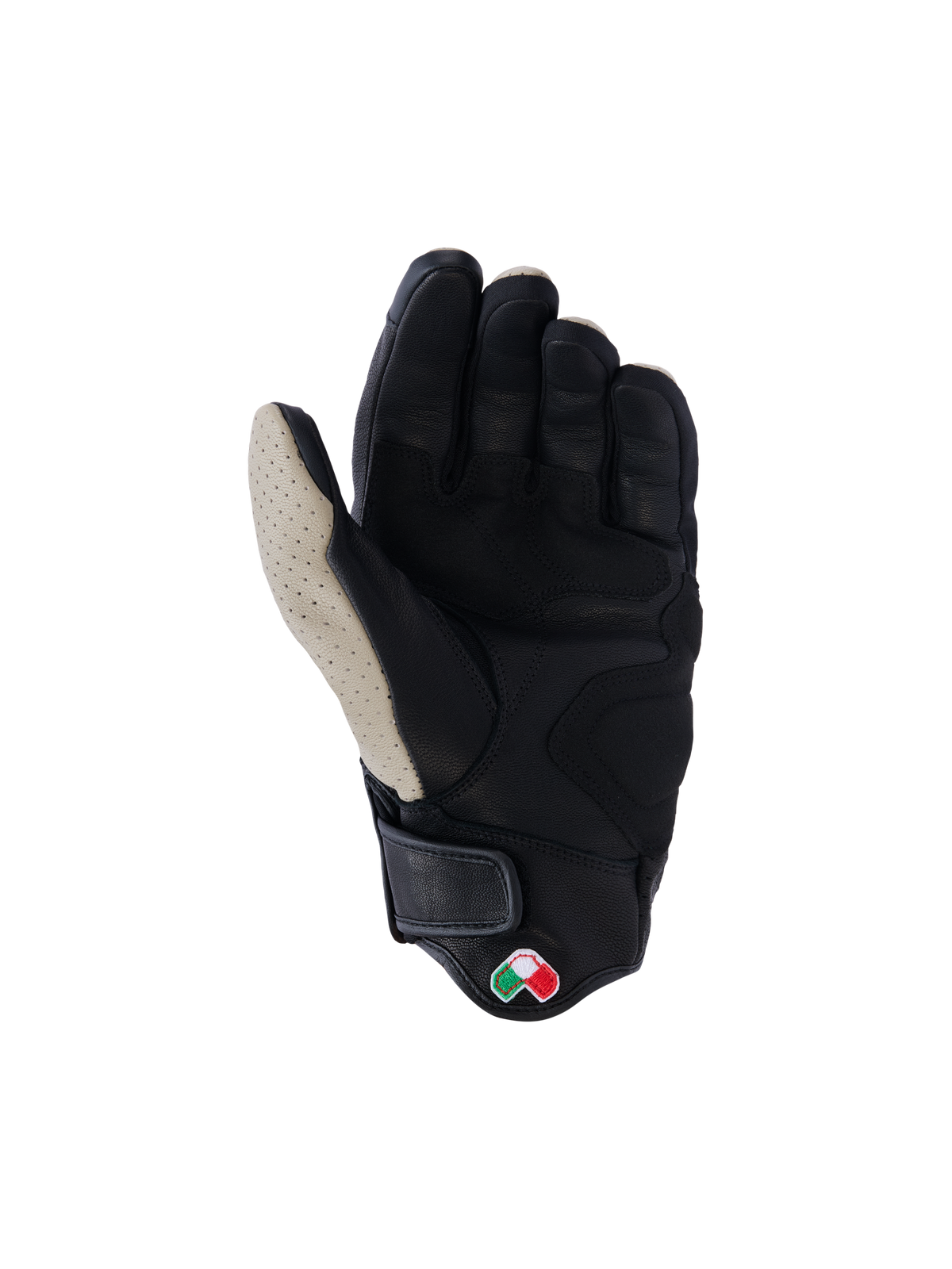 Alpinestars Mustang V3 Leather Gloves, Palm View, Aluminum Black, black goat leather with perforated light gray thumb area, reinforced palm and thumb zones, short cuff with hook and loop closure, heritage-inspired urban motorcycle gloves