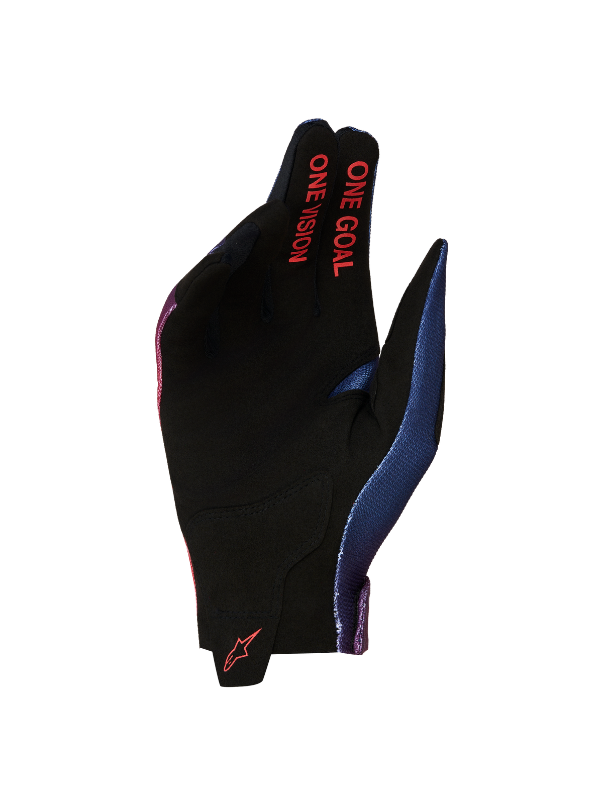 Alpinestars 2027 Radar Handsker, MX-handsker til mænd, sort og rød, syntetisk ruskind med One Goal One Vision-branding.