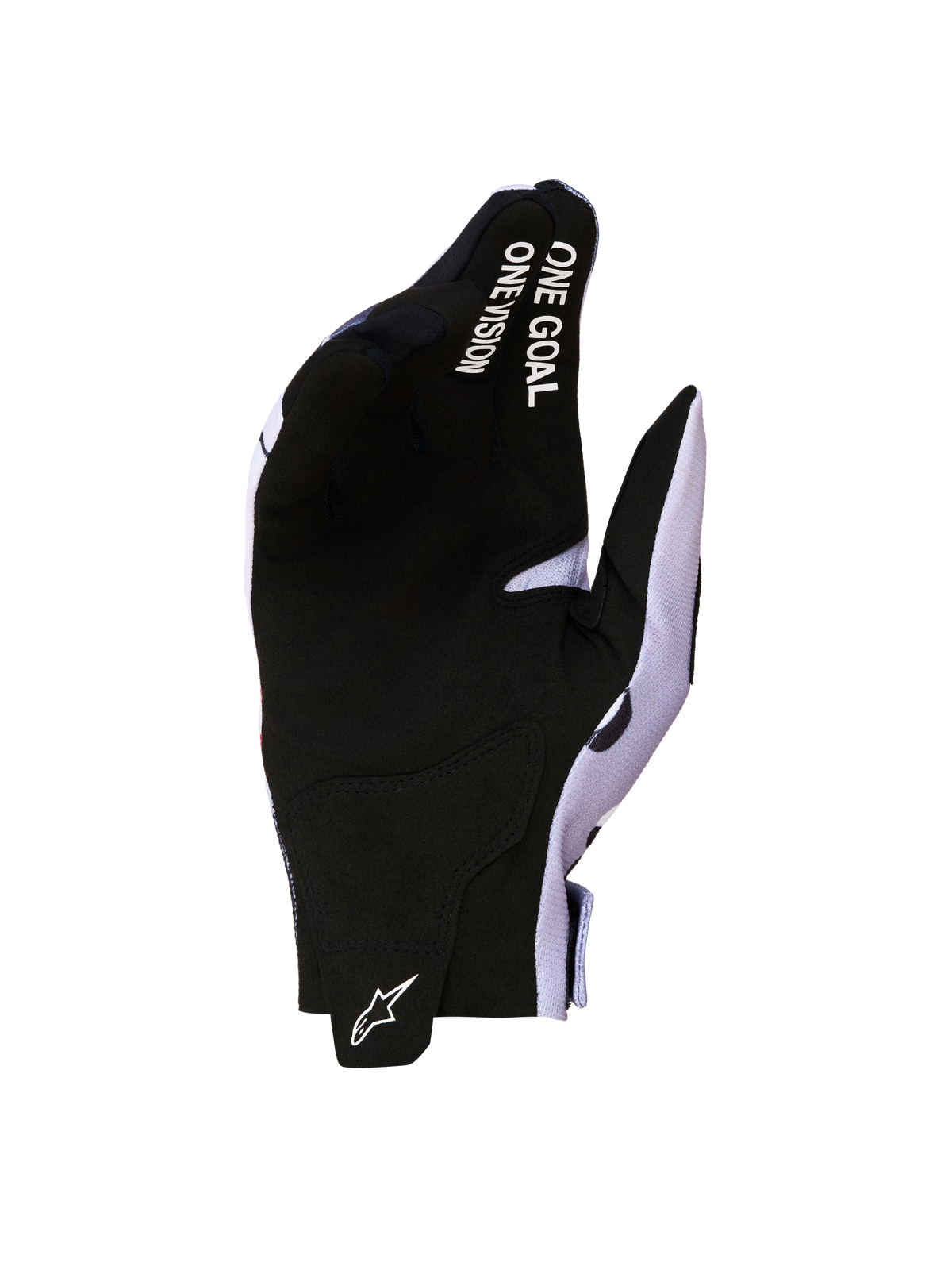 Alpinestars 2027 Radar handsker, motocrosshandsker, sort og grå, syntetisk ruskindshåndflade, One Goal One Vision-grafik