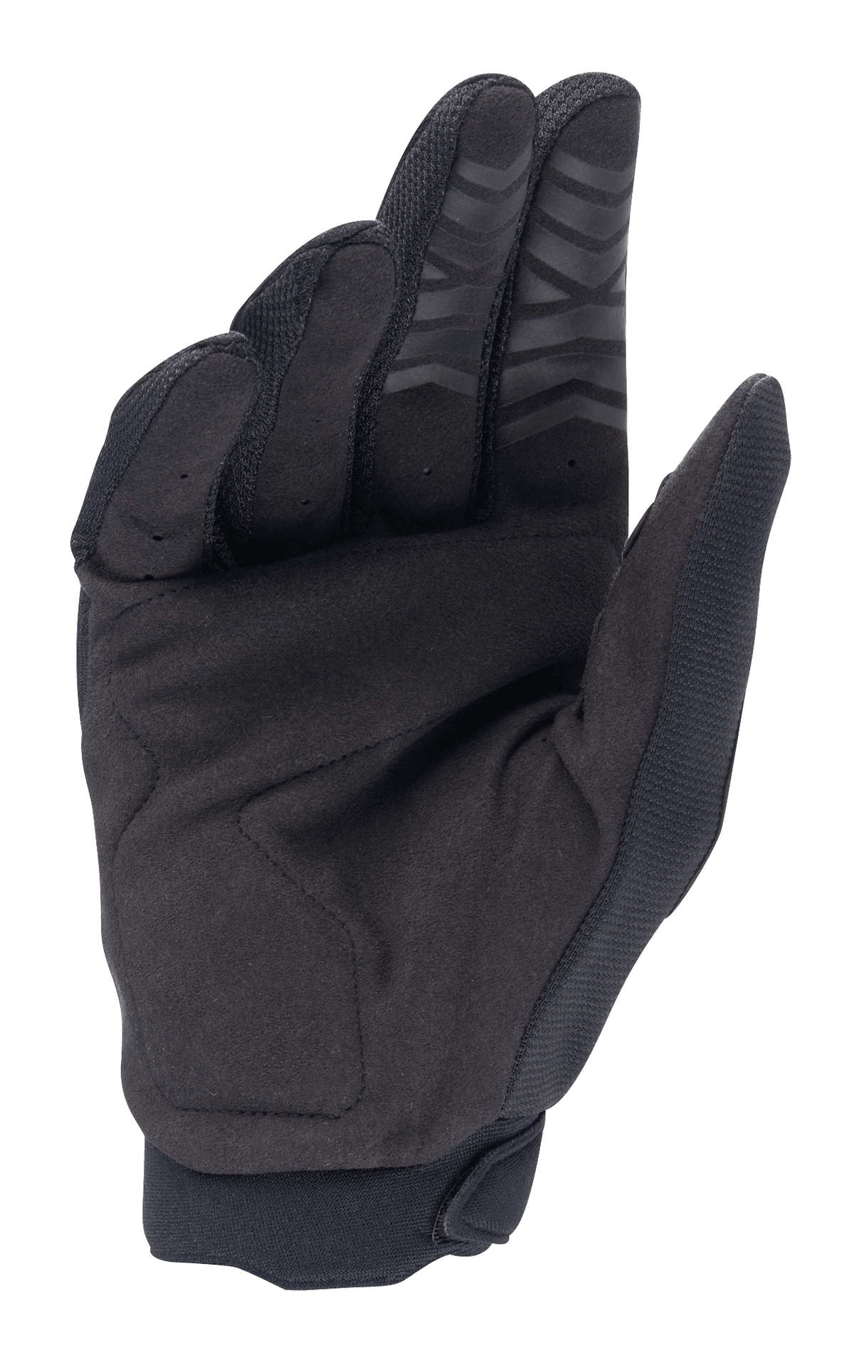 Alpinestars Honda Full Bore handsker, motocross-handsker, sorte, håndfladevisning med syntetisk ruskind for holdbarhed, silikonegreb på fingerspidserne og forstærket tommelfingerlap, designet til off-road ydeevne