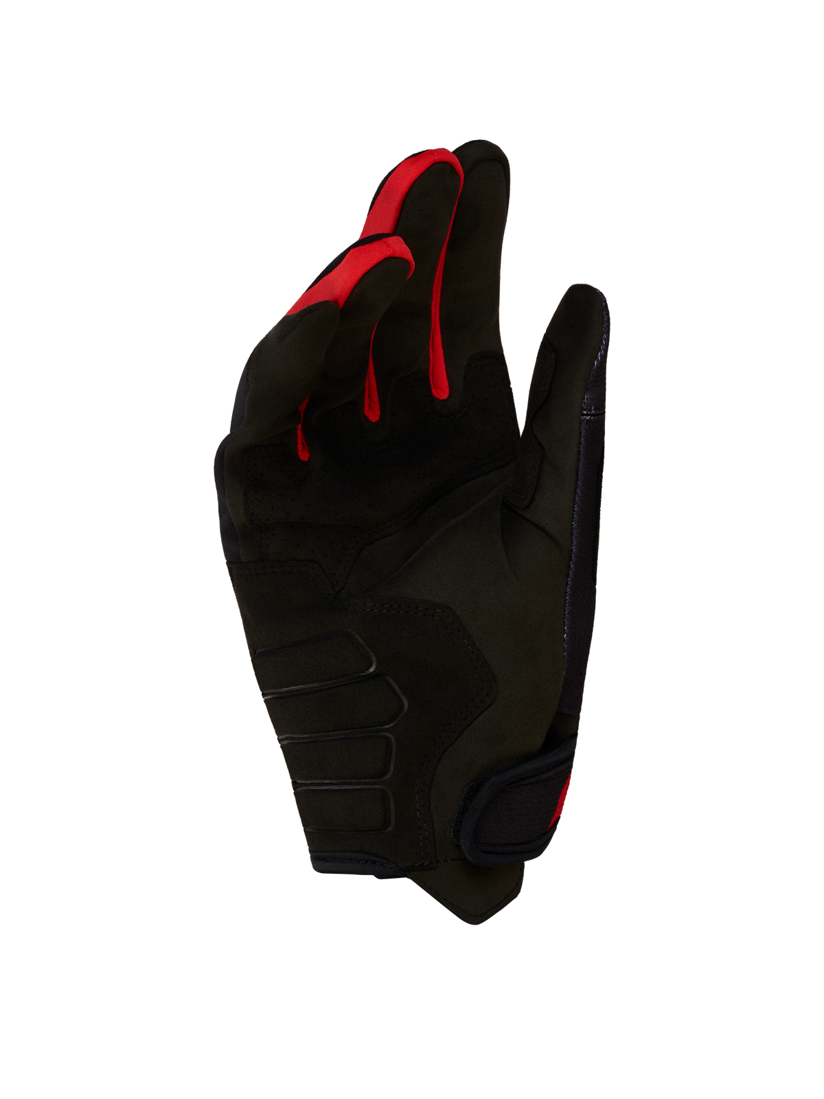 Alpinestars Techdura handsker, sort og klar rød off-road motorcykelhandske, polstret håndflade i syntetisk ruskind til enduro.