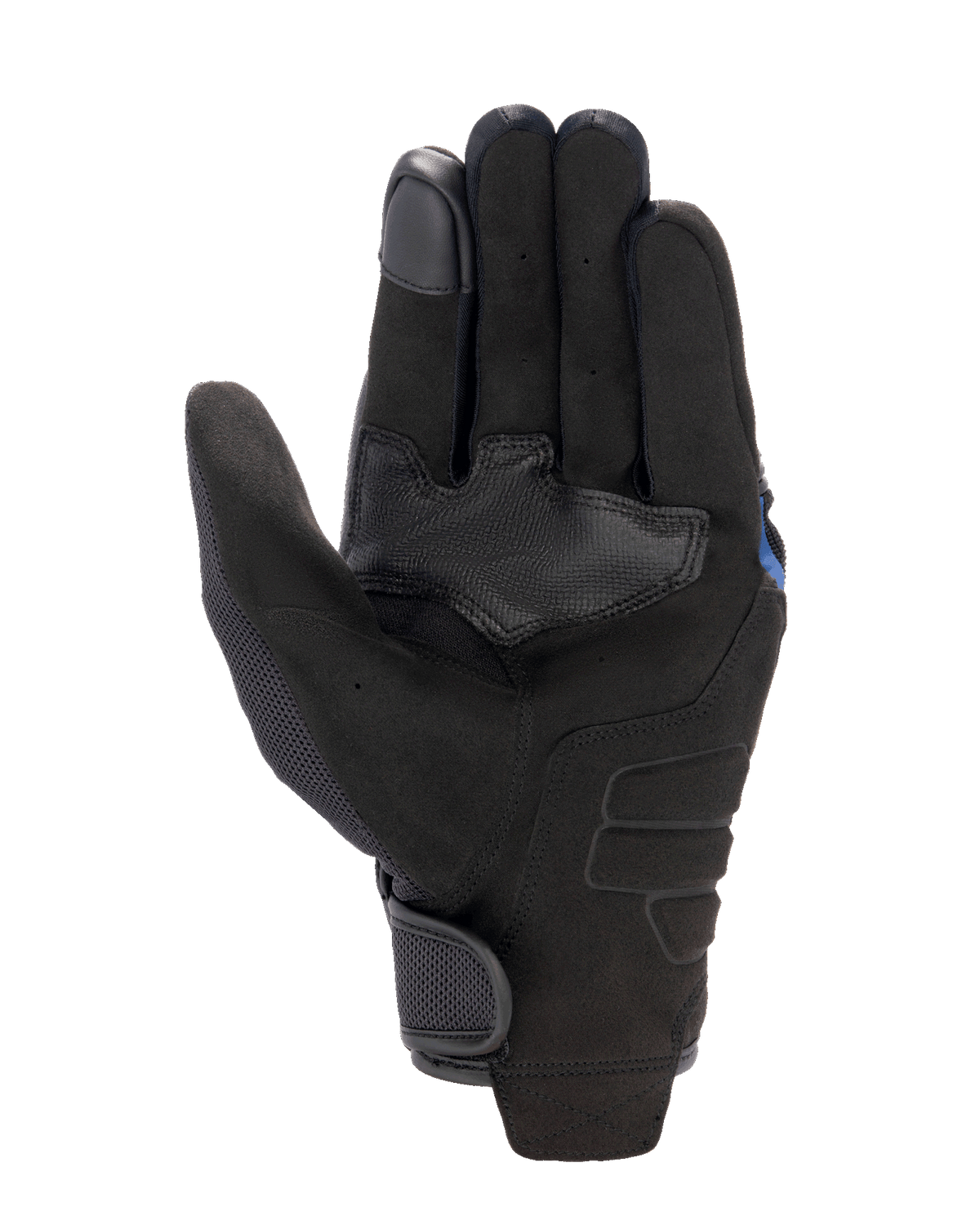 Alpinestars FQ20 Copper-handsker, urbane motorcykelhandsker, sort, håndfladevisning med syntetisk ruskindsmateriale, tekstureret grebsforstærkning, mesh-paneler på tommelfingeren og krog-og-løkke håndledslukning.
