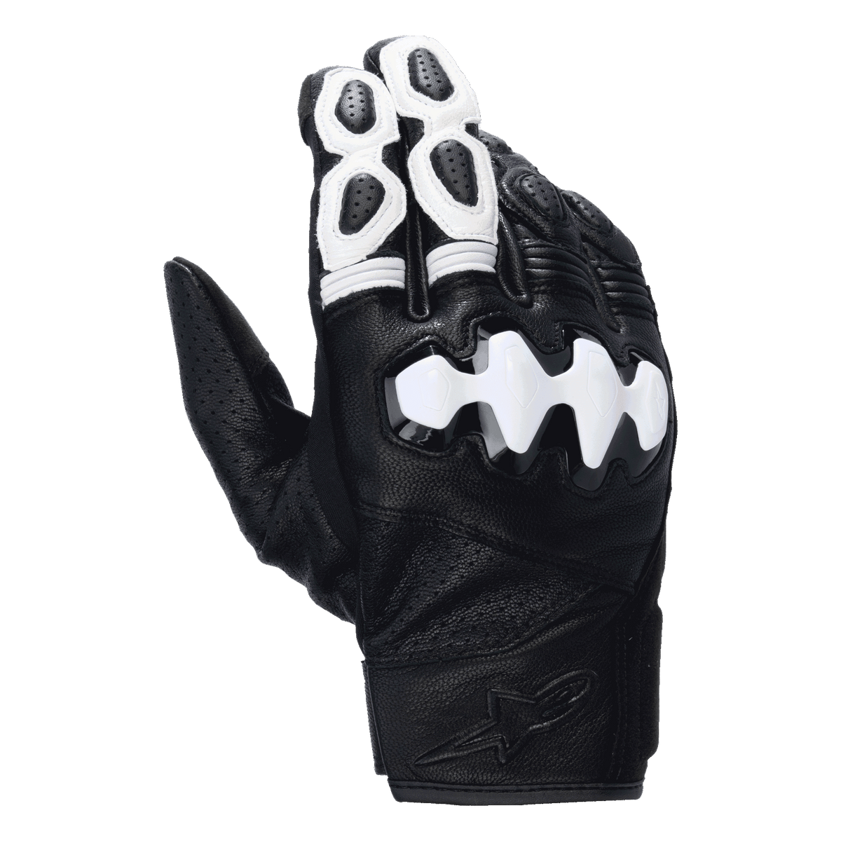 Alpinestars Celer V3 handsker, motorcykelhandsker til vejkørsel, sort og hvid, gedelæder med hvid knobeskytter