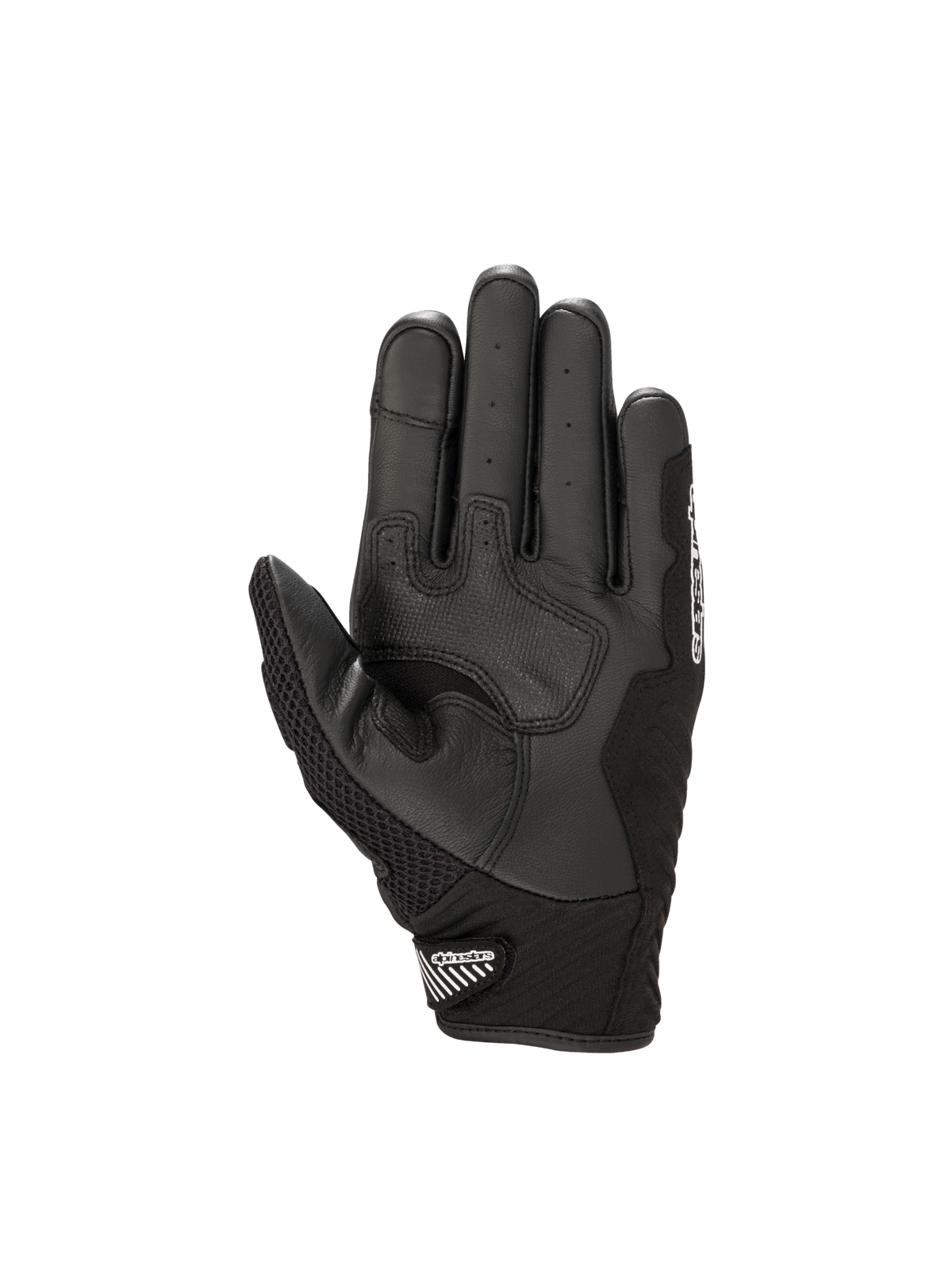 Alpinestars SMX-1 Air V2 motorcycle gloves in black leather with a reinforced palm and mesh thumb for urban riding.