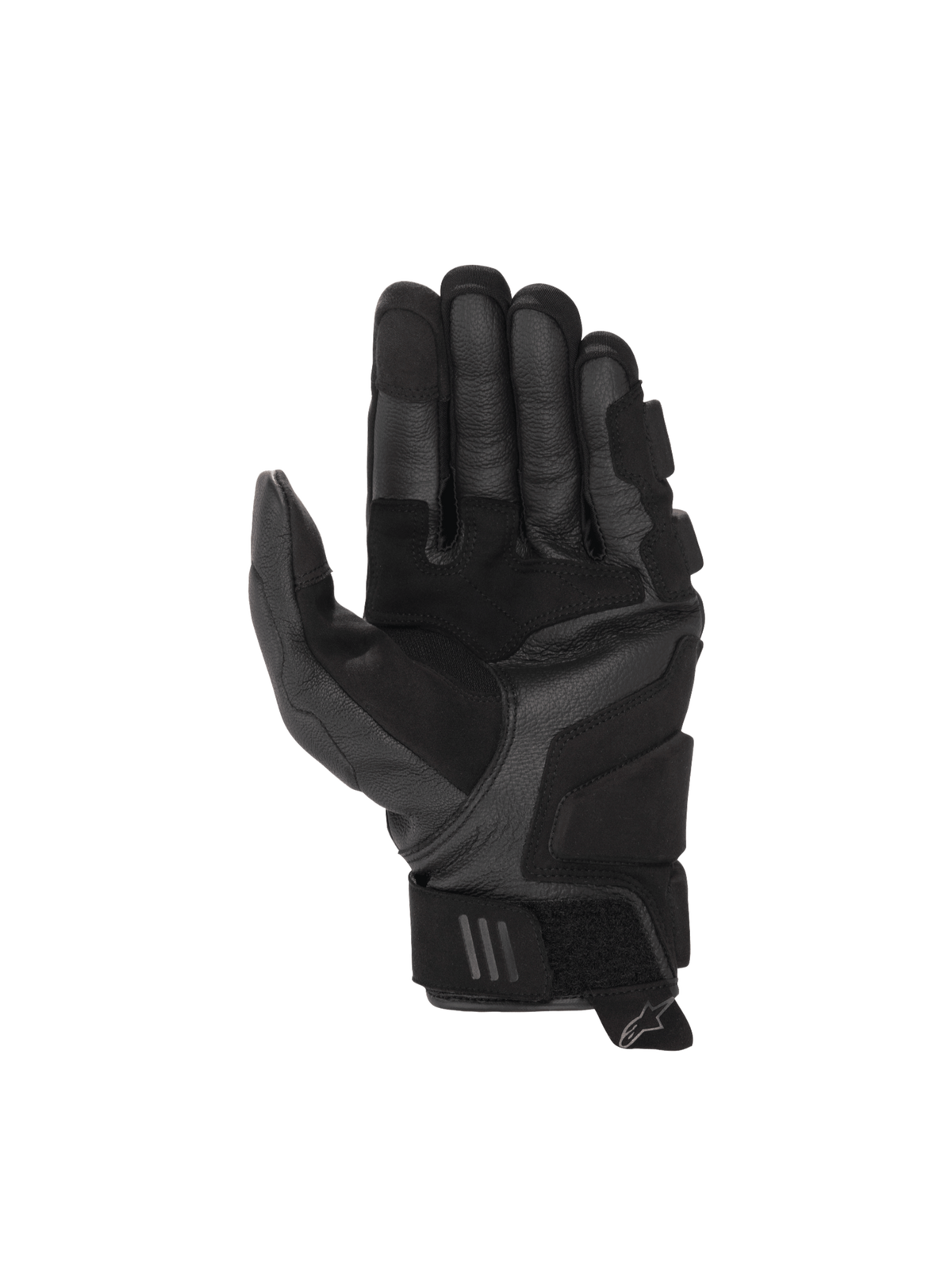 Alpinestars Phenom Leather Air Gloves, black goat leather motorcycle sport gloves, palm view with reinforced landing zones.