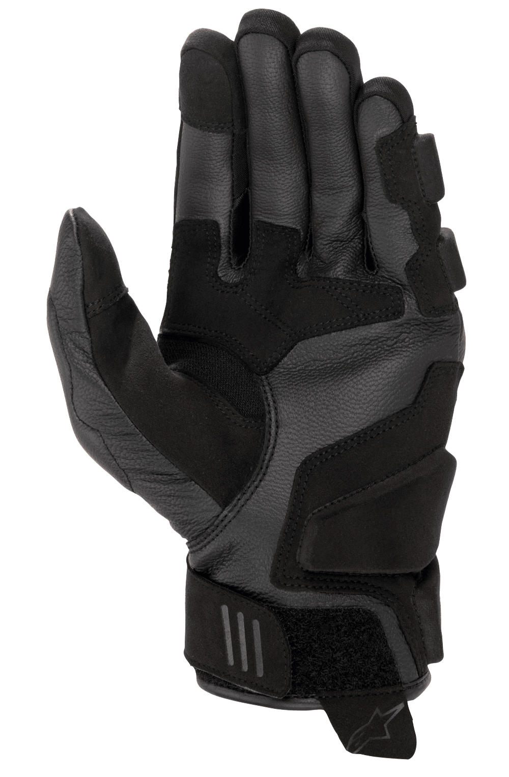 Alpinestars Stella Phenom Læder Air-handske til kvinder, sort, håndfladevisning med forstærket gedelæderkonstruktion, polstrede landingszoner, ergonomiske strækindsatser og velcro-håndledsrem med trækstrop