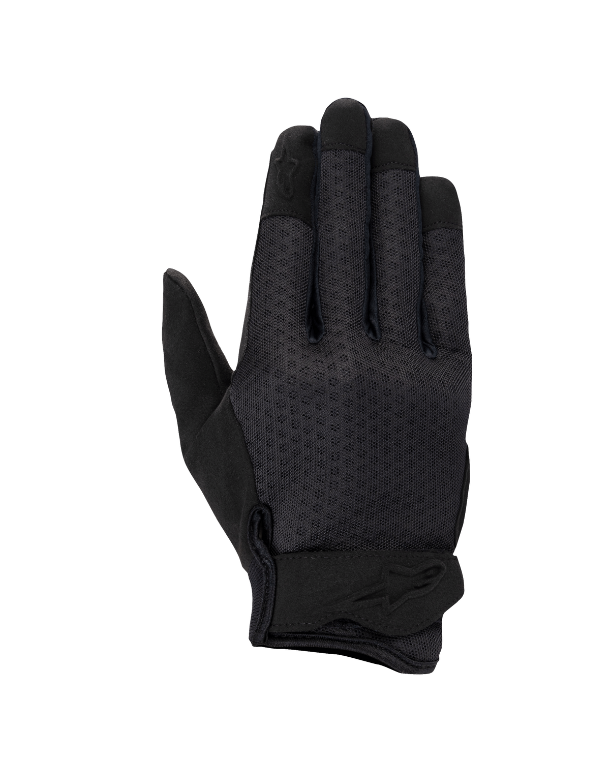 Alpinestars Stated Air damehandsker, motorcykelhandsker, sort, med ventileret mesh på håndryggen, ergonomisk håndledslukning med præget logo og forstærkede fingerspidser, strømlinet urbant design