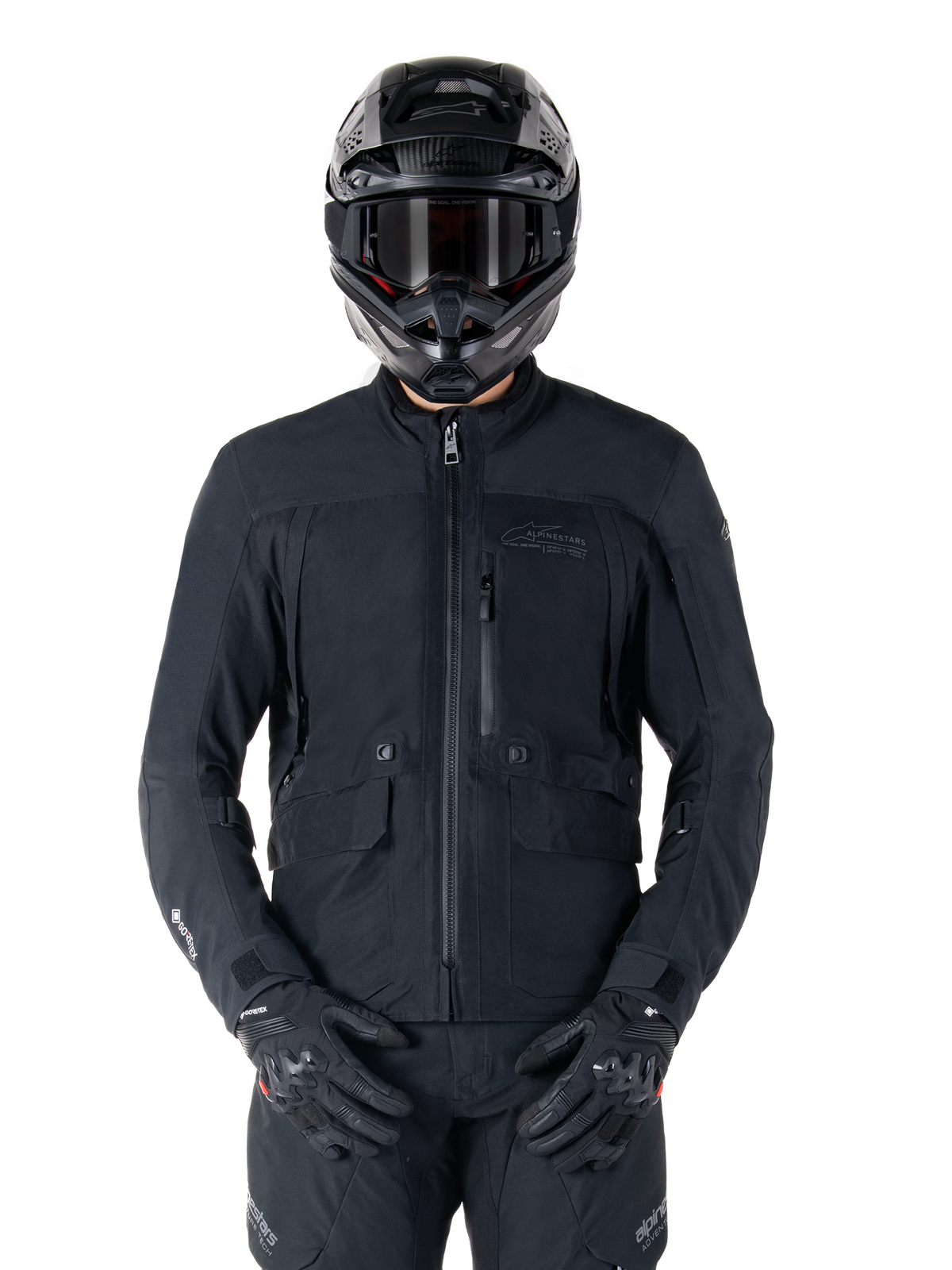 Alpinestars St-7 Prime GORE-TEX jakke, sort motorcykeljakke til touring, vandtæt og åndbar, lynlås foran, flere lommer, bæres med matchende hjelm og handsker, premium beskyttelse til kørsel i al slags vejr