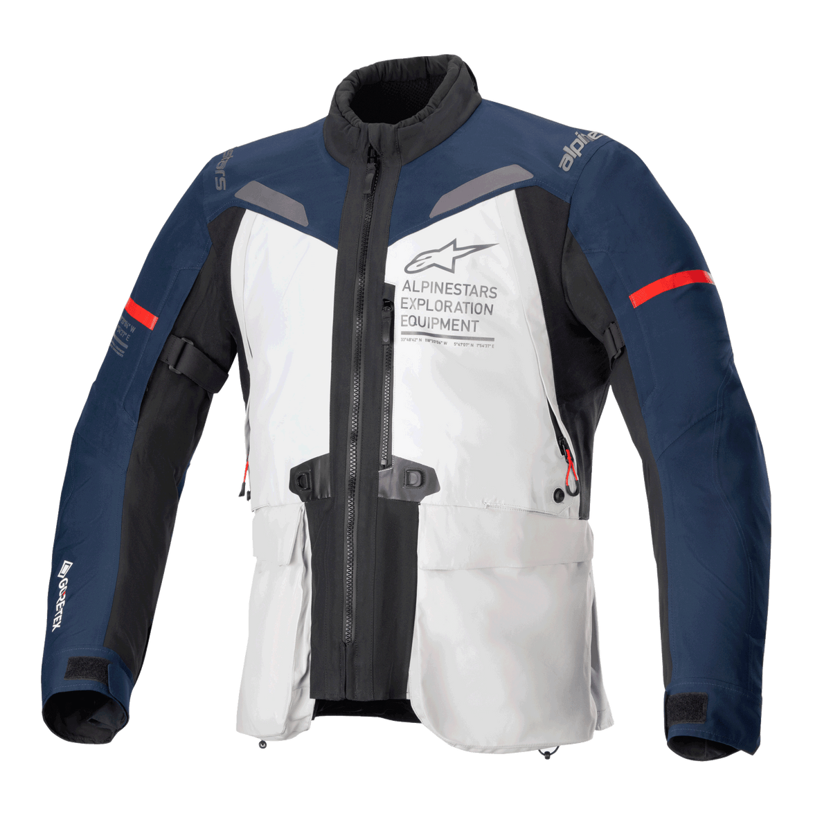 Alpinestars ST-7 2L GORE-TEX Jakke, vandtæt adventure touring motorcykeljakke, isgrå, mørkeblå og sort, CE-certificeret