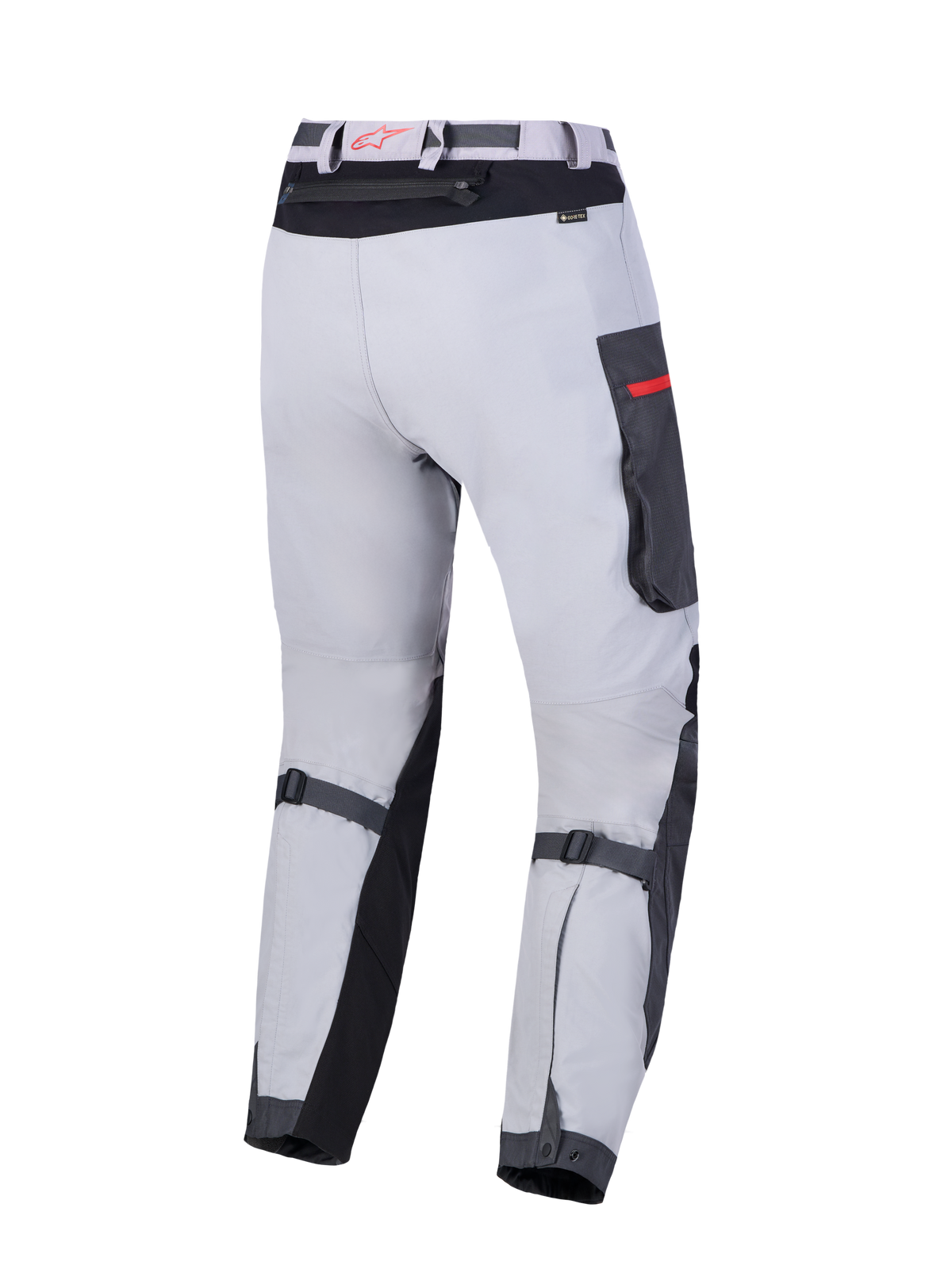 Alpinestars Arenis Gore-Tex Bukser, eventyr-touring motorcykelbukser til herrer set bagfra, mellemgrå, mørkegrå og sort, med vandtæt 2L GORE-TEX lamineret yderlag og CE-certificeret beskyttelse