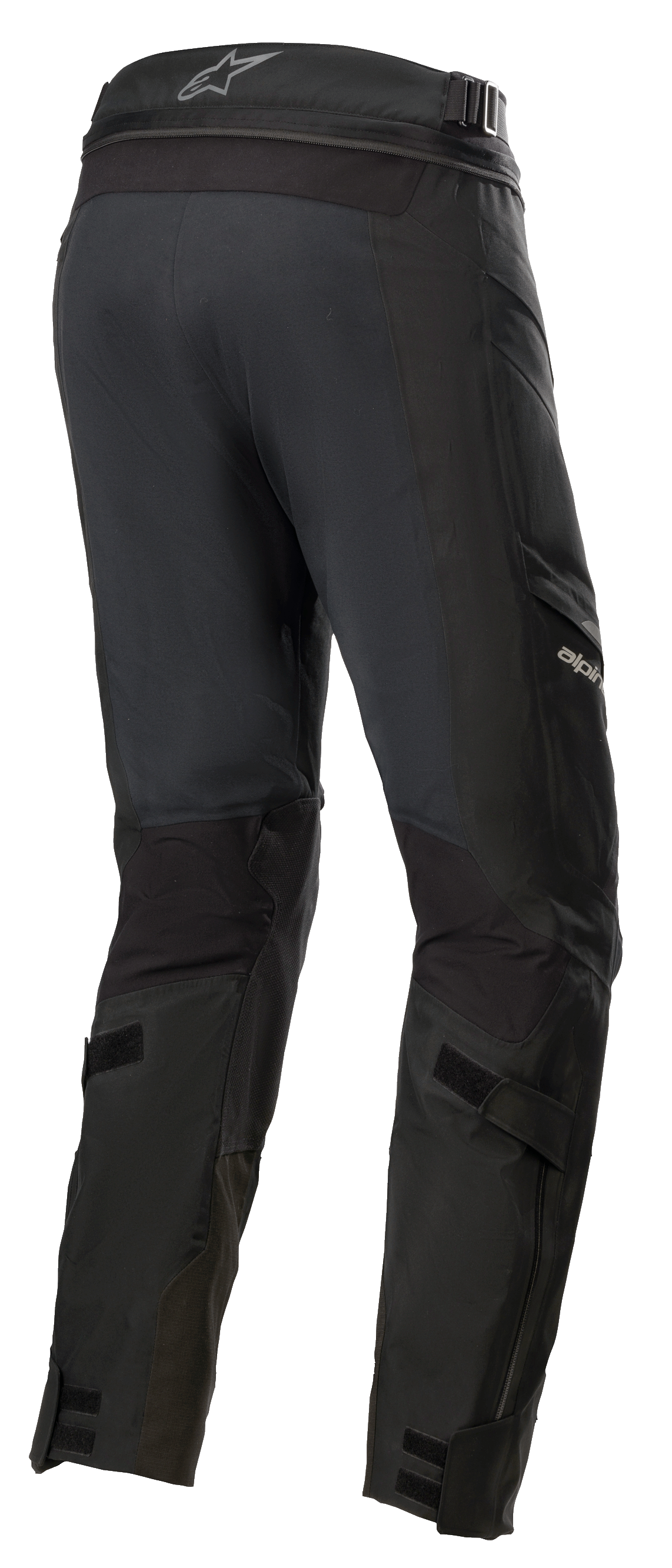Alpinestars Road Tech GORE-TEX bukser Short, sort, 3/4 visning bagfra med lynlås til taljeforbindelse, justerbare lægstropper og ballistiske nylonforstærkninger, vandtæt adventure touring-udstyr