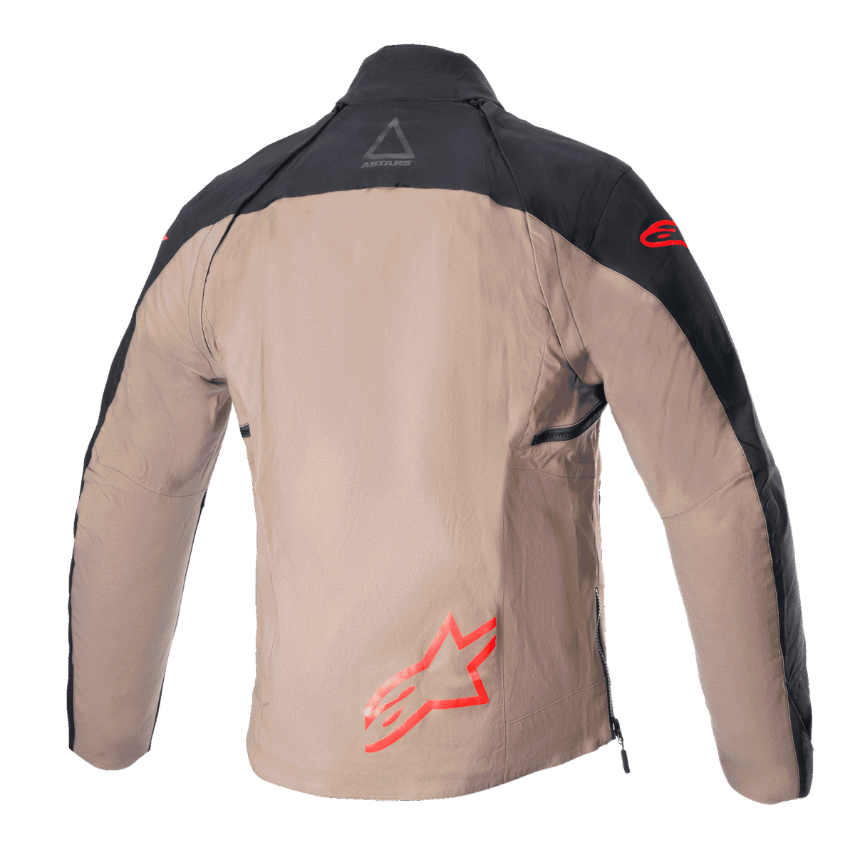 Alpinestars Techdura-jakke, off-road enduro-jakke, Black Falcon Brun, set bagfra uden taktisk vest, med røde Astars-logoer og holdbar konstruktion i polyamid-lærred