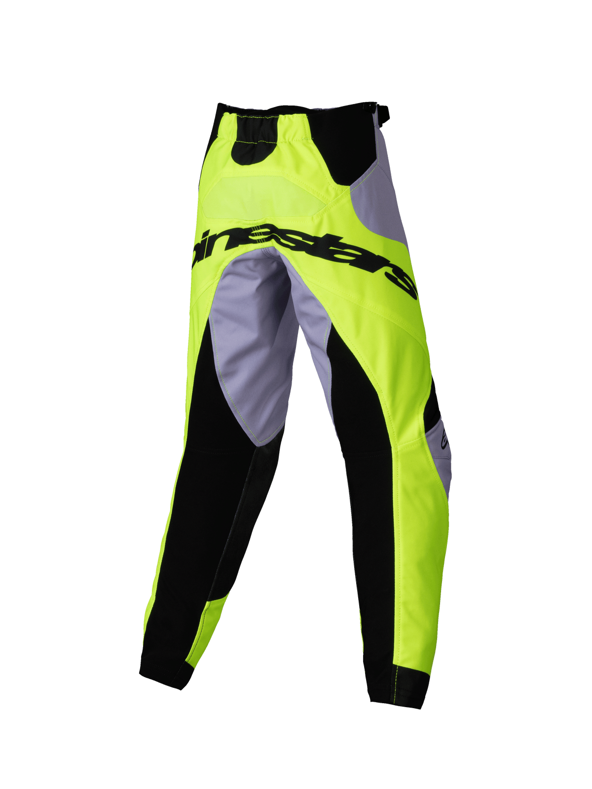 Alpinestars 2025 Kids Racer Veil bukser, motocross-bukser, grå og neon gul, med sorte strækpaneler og Alpinestars-logo på tværs af bagdelen, sportsligt ergonomisk design til off-road kørsel for unge