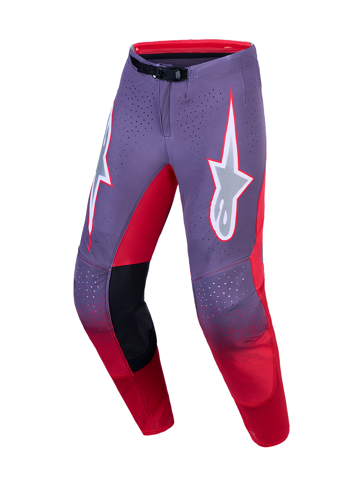 Alpinestars Supertech Hiten AFD motocrossbukser, lilla og rød, laserskåret ventilation og præcis race-pasform
