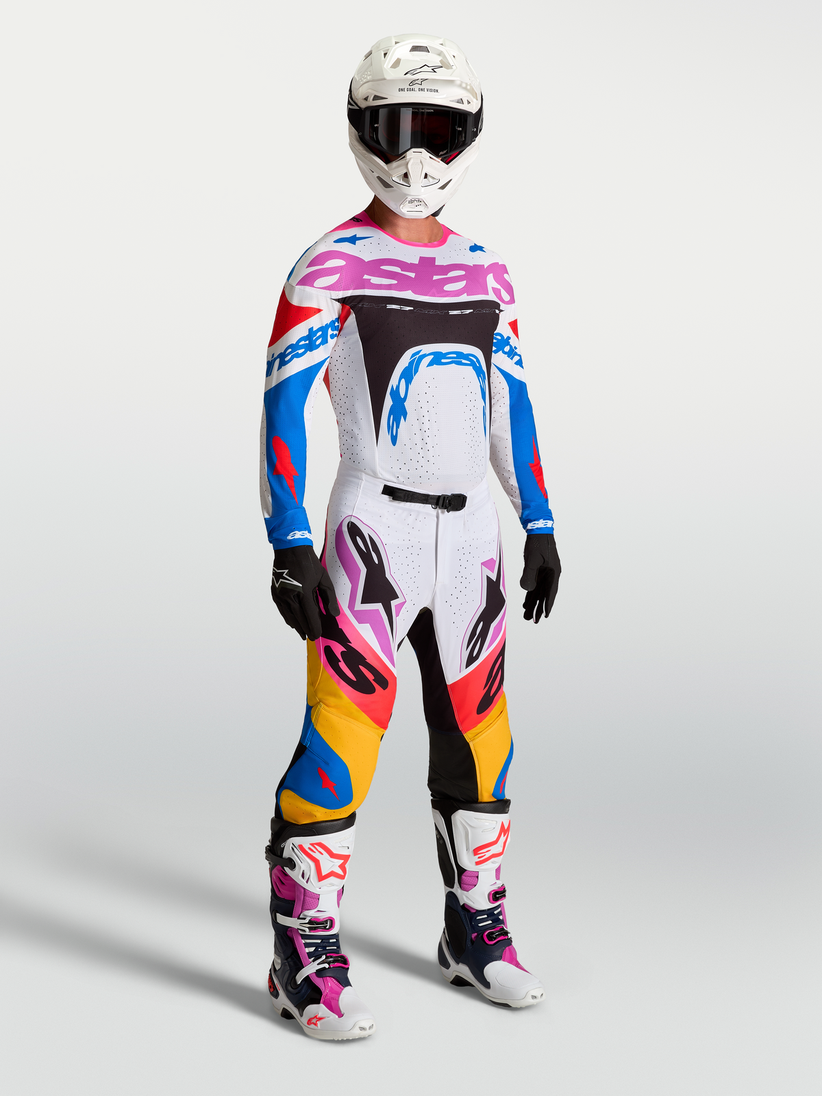 Alpinestars Supertech Dyna bukser, herre-motocrossbukser i hvid og blå, letvægts stretch-ripstop med atletisk race-pasform