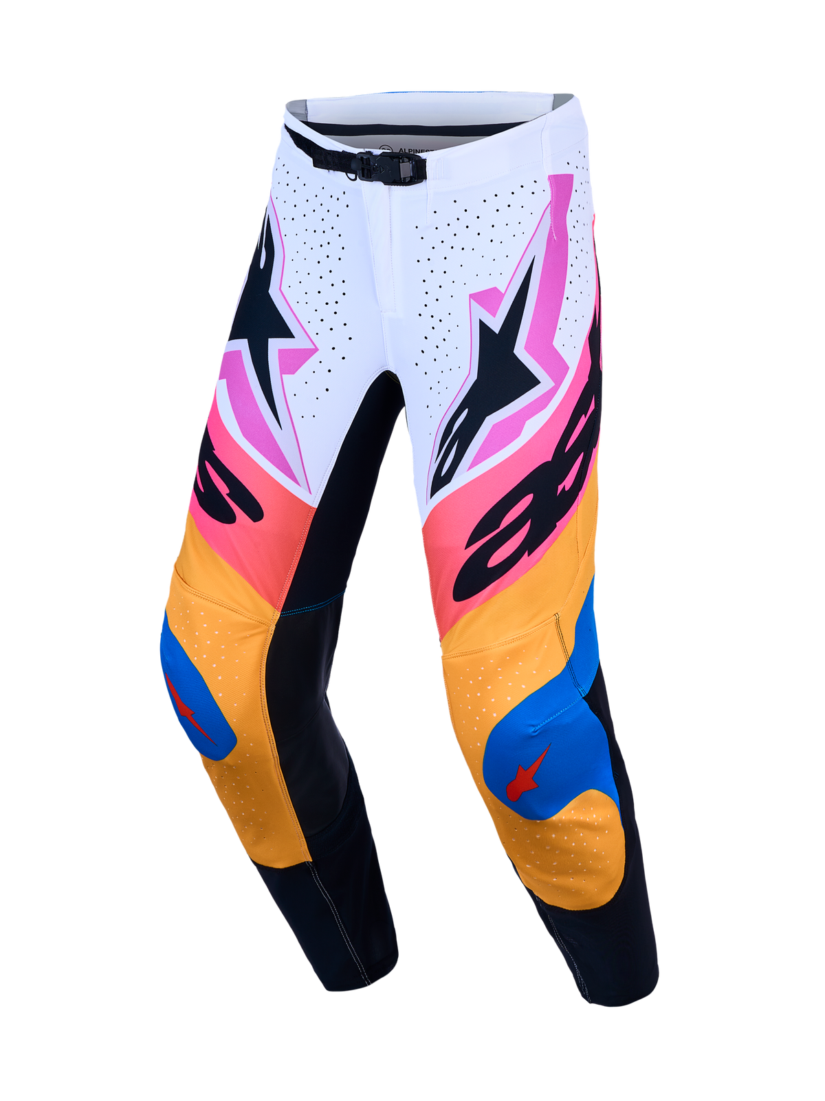Alpinestars Supertech Dyna Bukser, performance motocrossudstyr i hvid, blå og orange med letvægts stretch-ripstop.