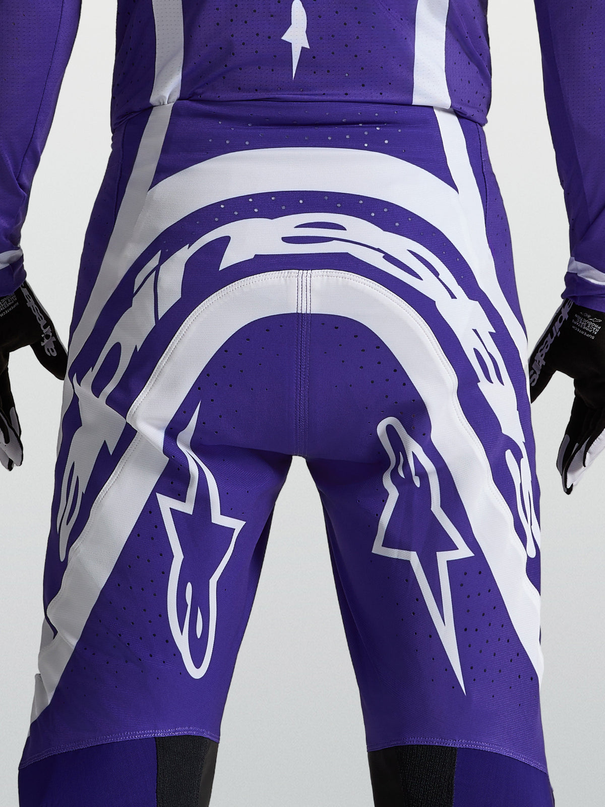 Alpinestars Supertech Vesta Pants, Motocross Racing, Men's, Deep Blue and White, rear view showing logo and perforations.